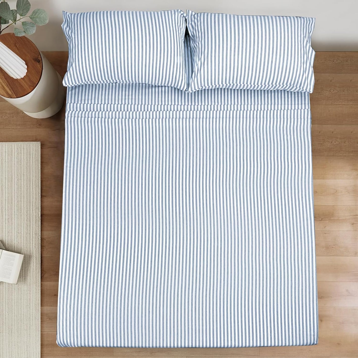 Mejoroom Striped Full Size Sheets - 1800TC Luxury Full Sheets with 16 Inch Deep Pocket - Premium Bedding Collection - Extra Soft, Breathable, Wrinkle, Fade & Stain Resistant - 4 Piece (Blue Stripe)