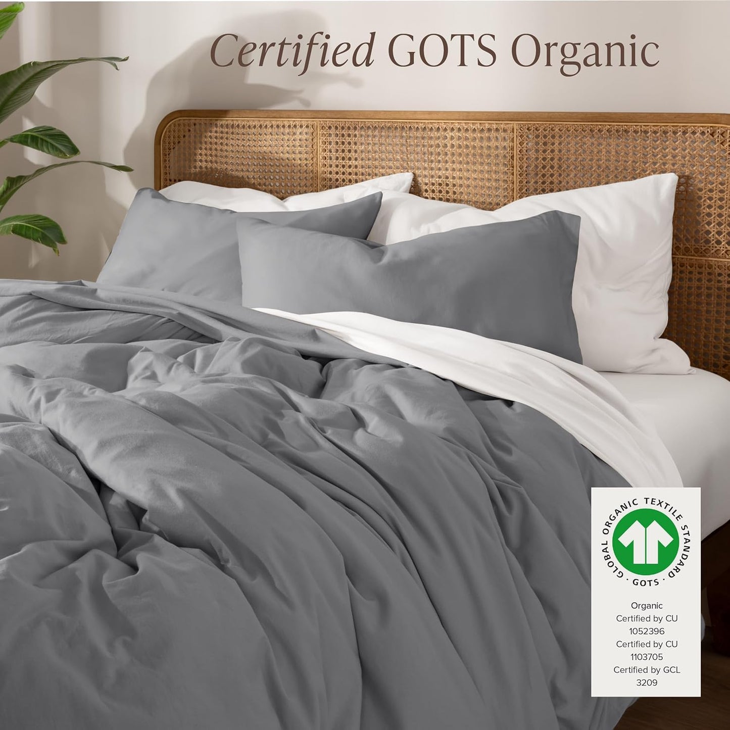 Bare Home 100% Organic Cotton Jersey Duvet Cover Set - Full/Queen Size - Ultra Soft - 100% Cotton - 3pcs - Corner Ties - Button Closure - Envelope Pillowcases (Full/Queen, Grey)