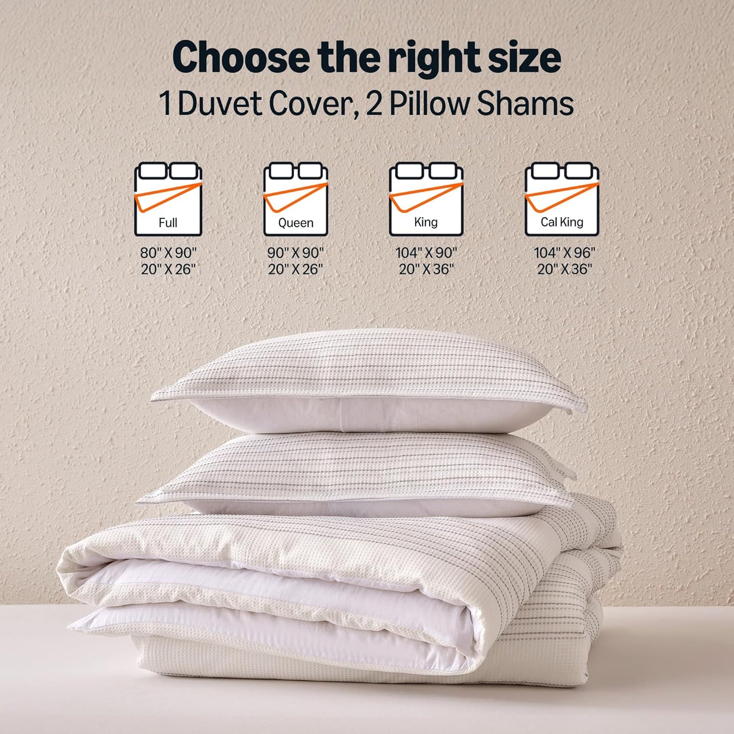 Amazon Basics Waffle Weave Microfiber 3-Piece Duvet Cover Set, Includes 1 Duvet Cover and 2 Pillow Shams, California King, Dark Grey Striped