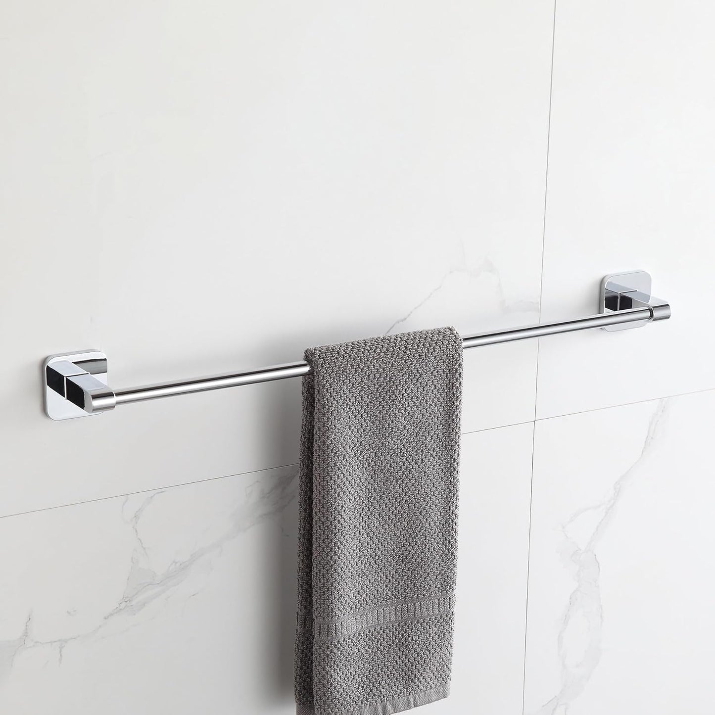 Bathroom Accessories Set, 4 Pieces Bathroom Hardware Set, 24 inch Towel Bar, Towel Racks, Robe Towel Hooks, Toilet Paper Holder Wall Mounted Or Self-Adhesive,Stainless Steel and Plastic (Chrome)