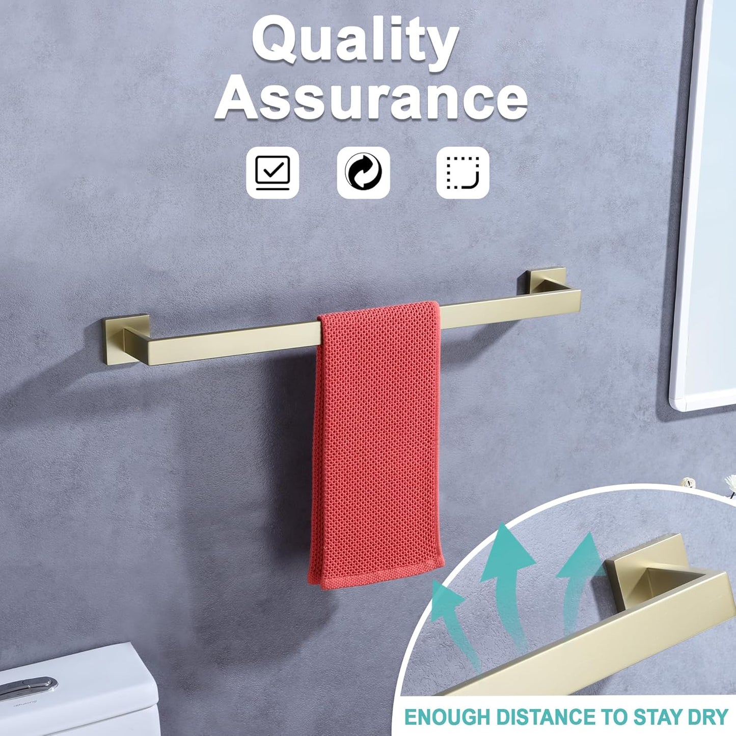 LANC 20-Inche Gold Towel Bars for Bathroom Wall Mount Bath Towel Racks Total-22” Towel Hanger SUS304 Stainless Steel Towel Rails for Kitchen Hand Towel Holder Towel Rods, A8804BG-5P1