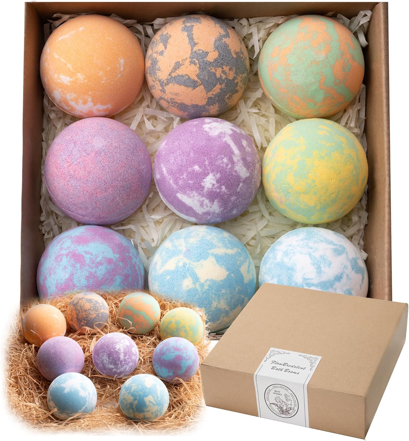 Bath Bombs for Women, 9pcs Handmade Bubble Bath Bombs with Natural Essential Oils, Coco Butters, Holiday Gift for Mother, Wife, Girlfriend, Floral Scents, Rich Bubble and Relaxing Spa