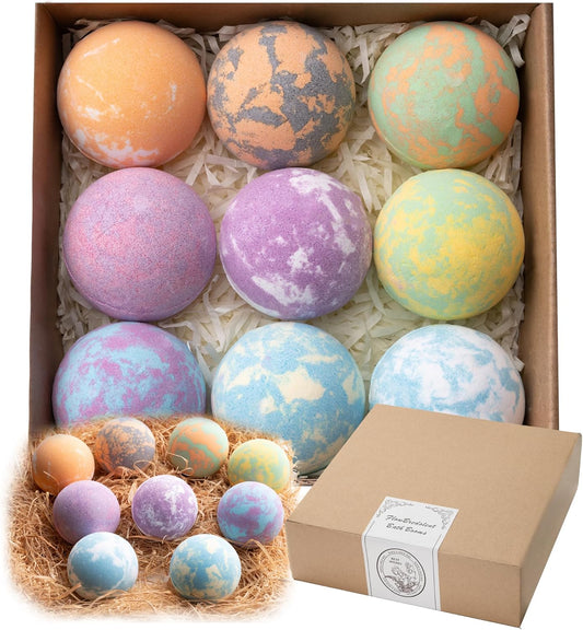 Bath Bombs for Women, 9pcs Handmade Bubble Bath Bombs with Natural Essential Oils, Coco Butters, Holiday Gift for Mother, Wife, Girlfriend, Floral Scents, Rich Bubble and Relaxing Spa
