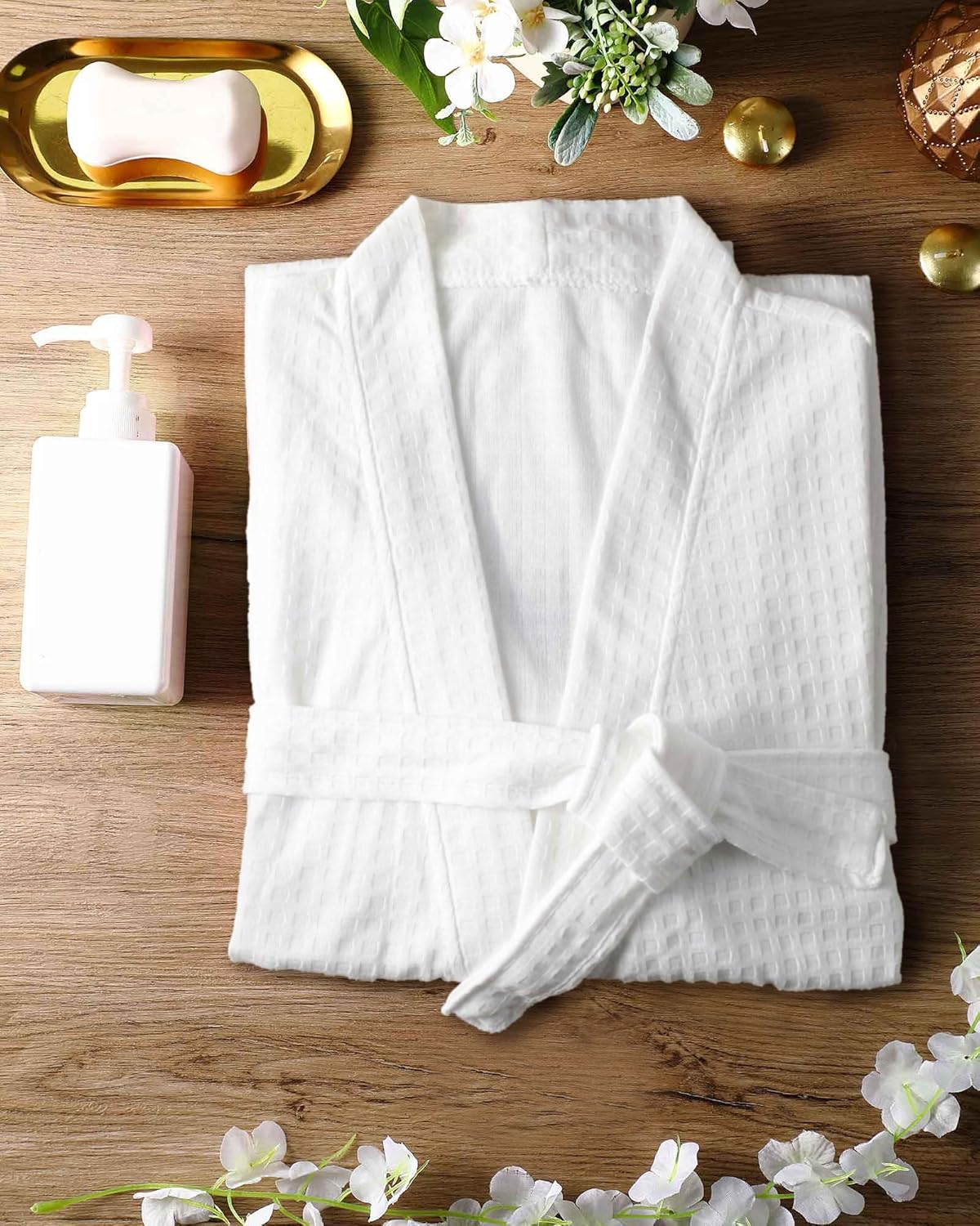 6 Pcs Women's Waffle Robes Spa Bath Robe Bulk Commercial Lightweight Thin Soft for Shower House Party