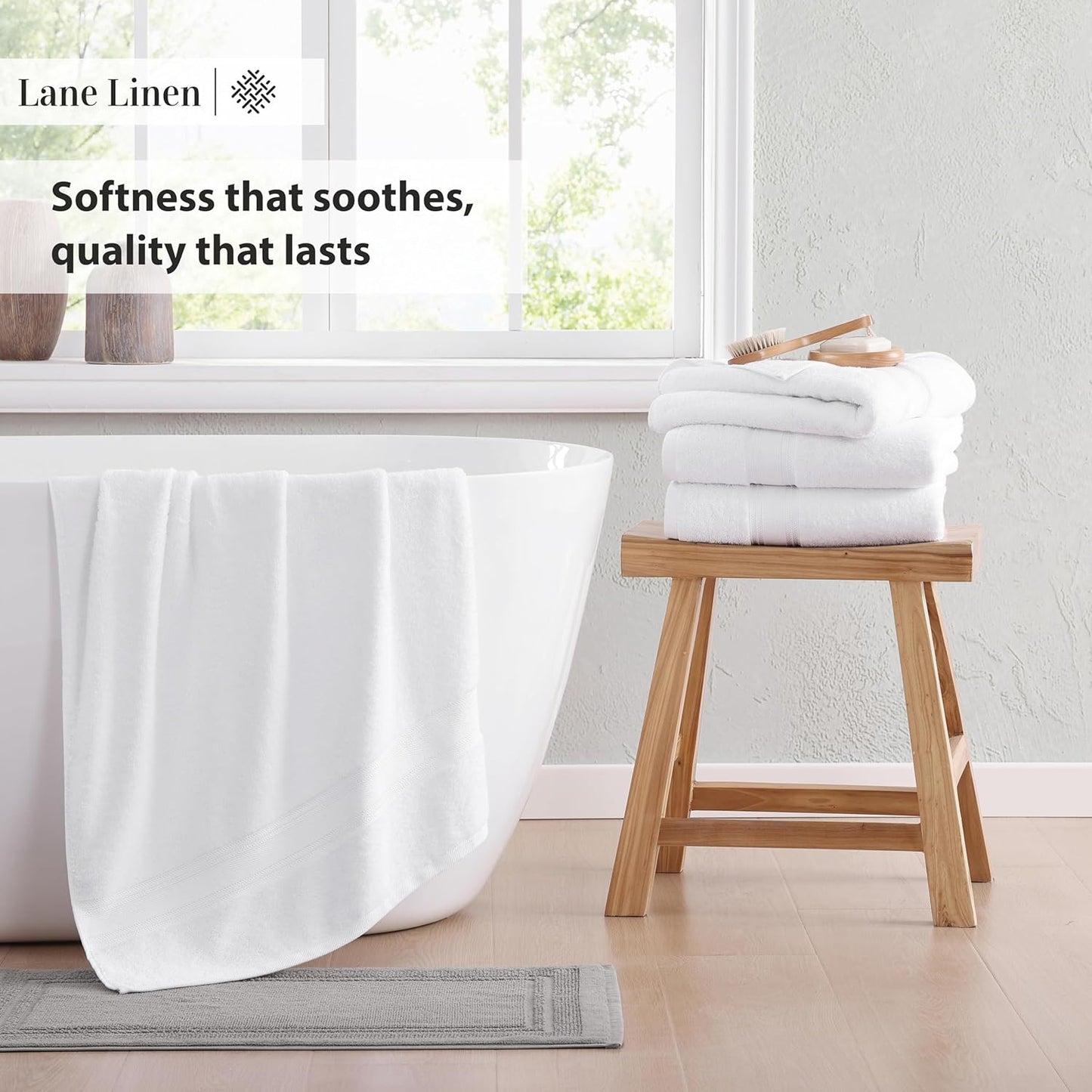 LANE LINEN 100% Mercerized Cotton Bath Towels Set of 12 – Zero Twist, 4 Bath, 4 Hand Towel & 4 Washcloths, Soft, Ideal for Spa Hotel & Home, Durable After Multiple Washes – White Towels