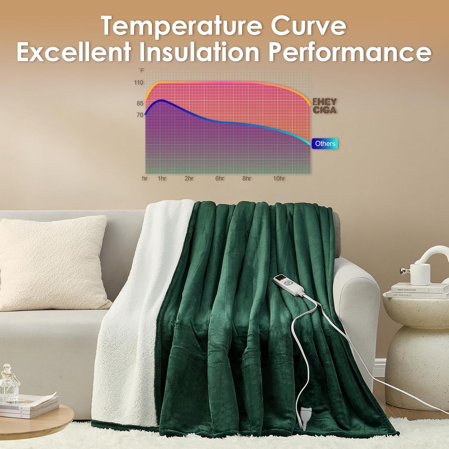 EHEYCIGA Heated Blanket - Twin Size, 9 Heating Levels, 10 Hour Auto Off, Soft Cozy Sherpa Washable Blanket, 62 x 84 Inches