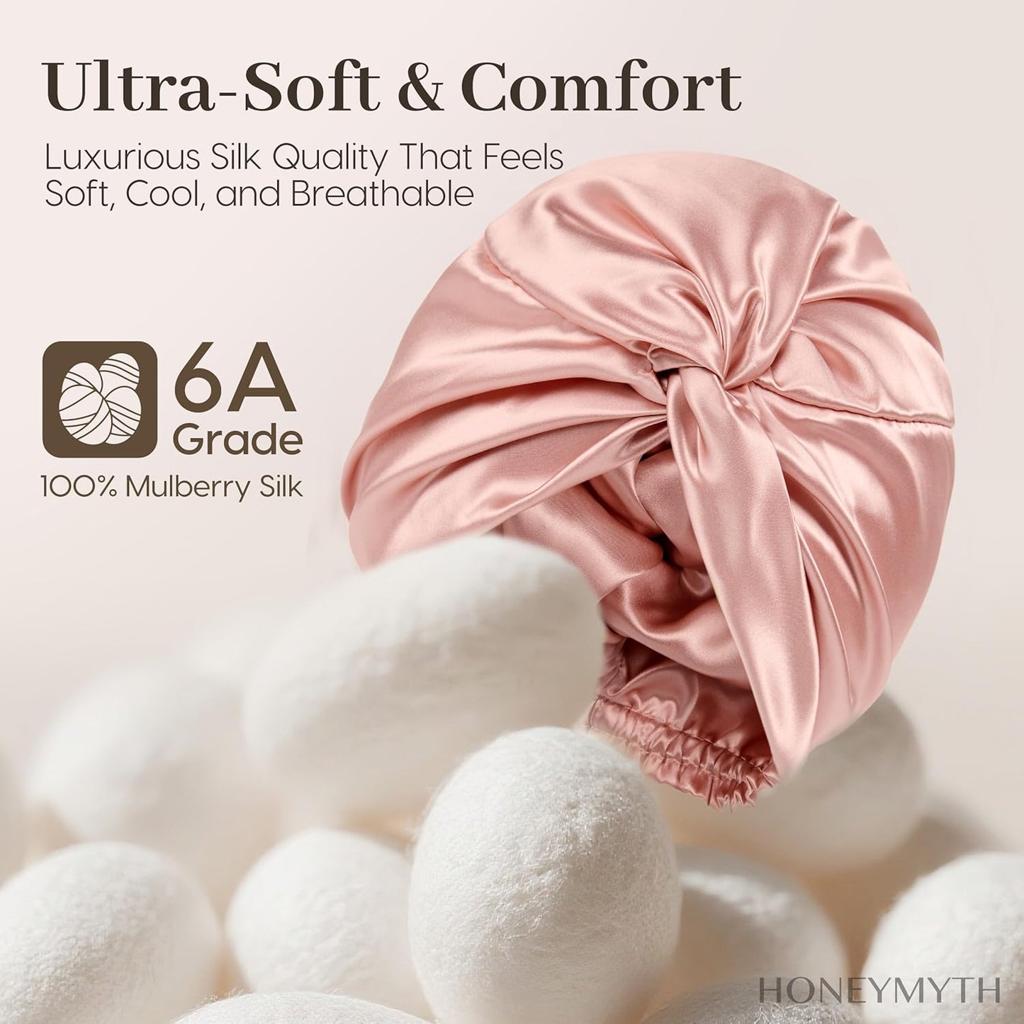 100% Mulberry Silk Bonnet, 22 Momme Adjustable Double-Layer Hair Bonnet for Sleeping Women, Soft Sleep Cap for Curly Hair & Anti-Frizz Protection Pink