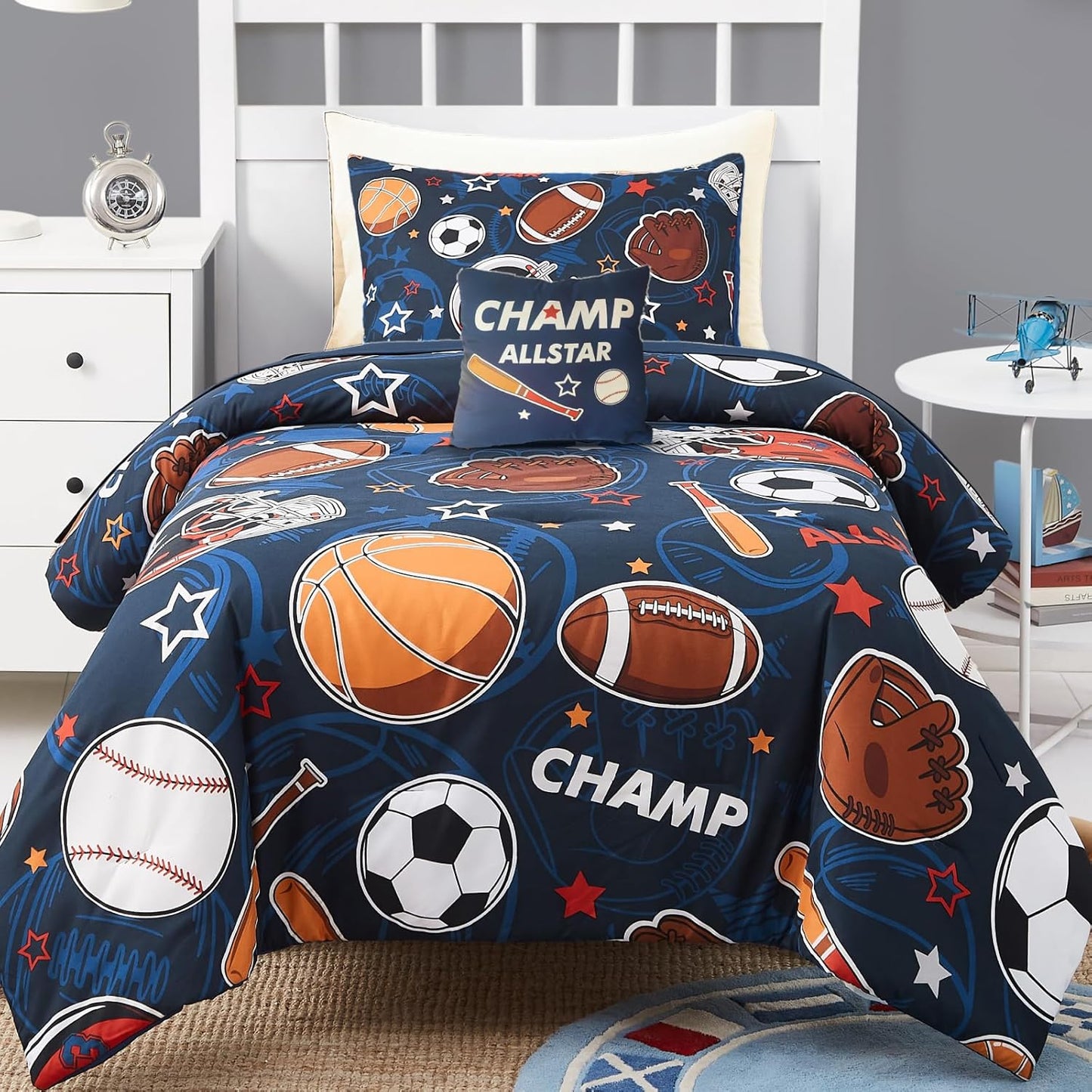 Kids Comforter Set Twin Size for Boys, Glow in The Dark Ball Games Bedding Set 1 Comforter, 1 Decor Pillow, 1 Pillow Shams