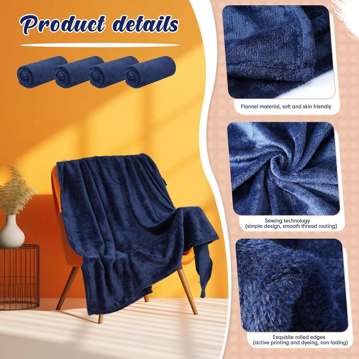 18 Pieces Fleece Blankets Bulk for Wedding 50 x 60 Inch Soft Lightweight Flannel Throw Blankets Bulk for Wedding Guests Home Outdoor Couch Sofa Bed Gifts(Dark Blue)