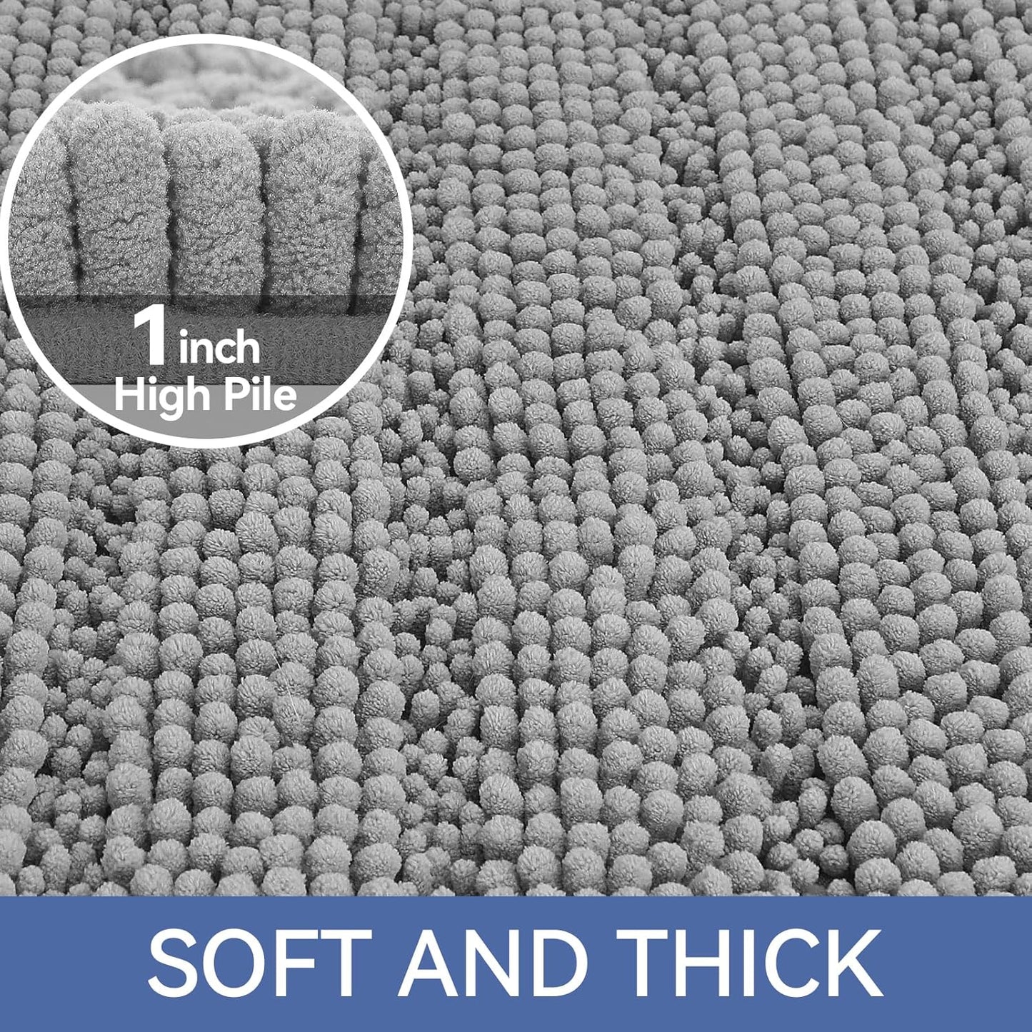 Bcoimo 44"×24" Chenille Bath Mat – Non-Slip with Backing Bath Rug Ultra-Absorbent and Machine Washable Bathroom Mat Quick-Dry Design. Ideal for Bathroom and Tub Areas