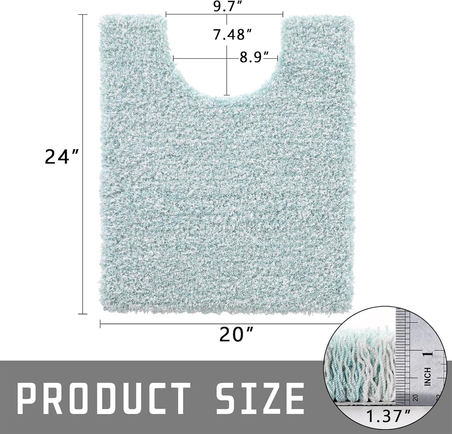 Yimobra Toilet Rugs U Shaped 24x20, Ultra Soft and Water Absorbent Bath Mats, Non Slip Fluffy Luxury Microfiber Contour Bath Rugs for Toilet, Dry Quick, Machine Washable, Sky Light Blue and White