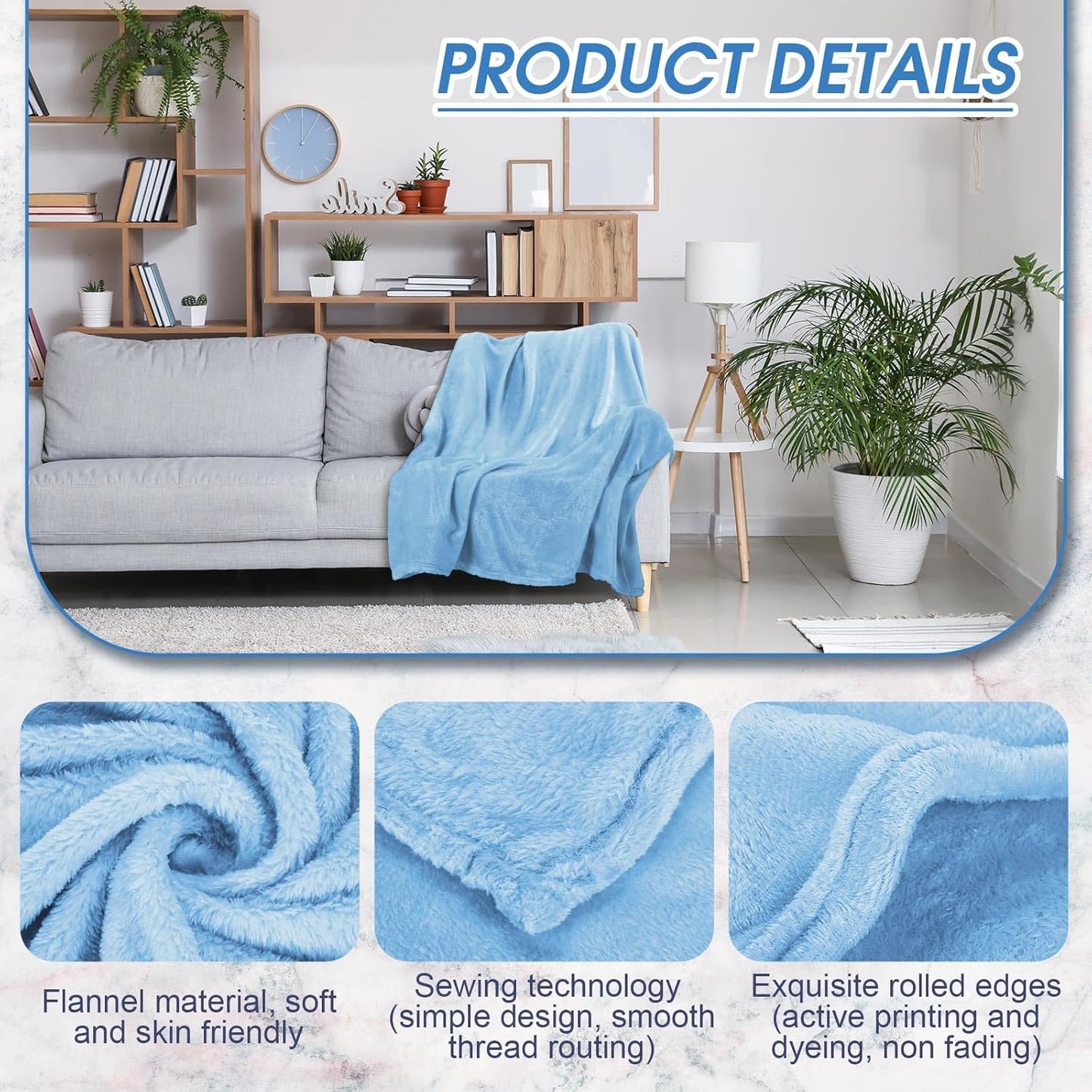 18 Pieces Fleece Blankets Bulk for Wedding 50 x 60 Inch Soft Lightweight Flannel Throw Blankets Bulk for Wedding Guests Home Outdoor Couch Sofa Bed Gifts (Light Blue)