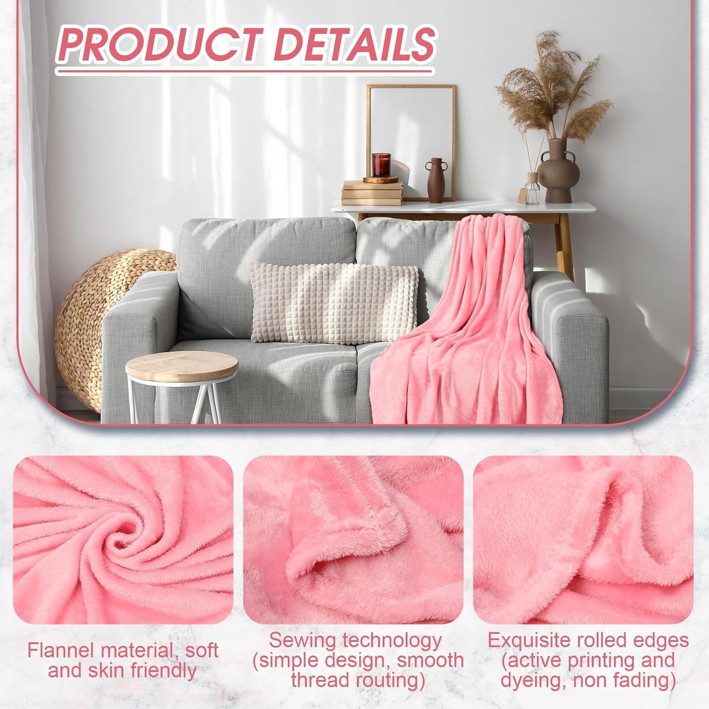 18 Pieces Fleece Blankets Bulk for Wedding 50 x 60 Inch Soft Lightweight Flannel Throw Blankets Bulk for Wedding Guests Home Outdoor Couch Sofa Bed Gifts(Pink)