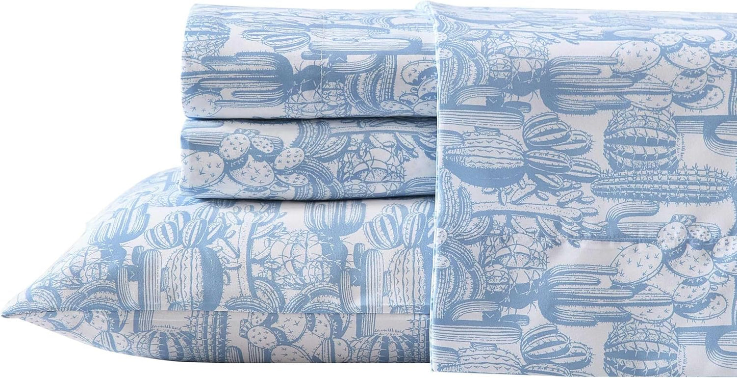 Wrangler - King Bed Sheets, Ultra-Soft & Lightweight Bedding with Matching Pillowcases, Lightweight Bed Set for All Season Comfort, Oeko-Tex Certified (Cactus Toile Blue)