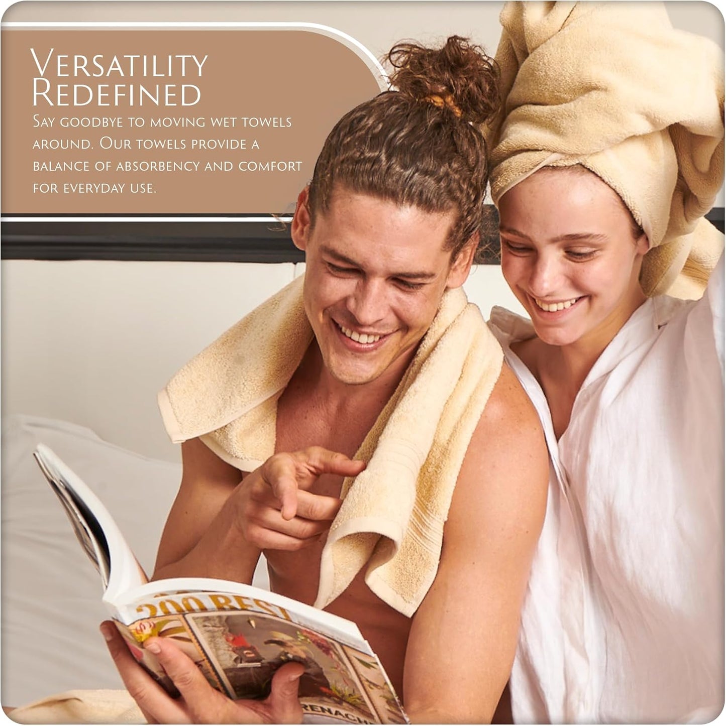 MAURA Basics Bath Towel Sets for Bathroom with Hanging Hook Loops. 2 Bath Towels, 2 Hand Towels, 2 Washcloths, Soft, Durable, Long Lasting and Absorbent Towels Set, Cream