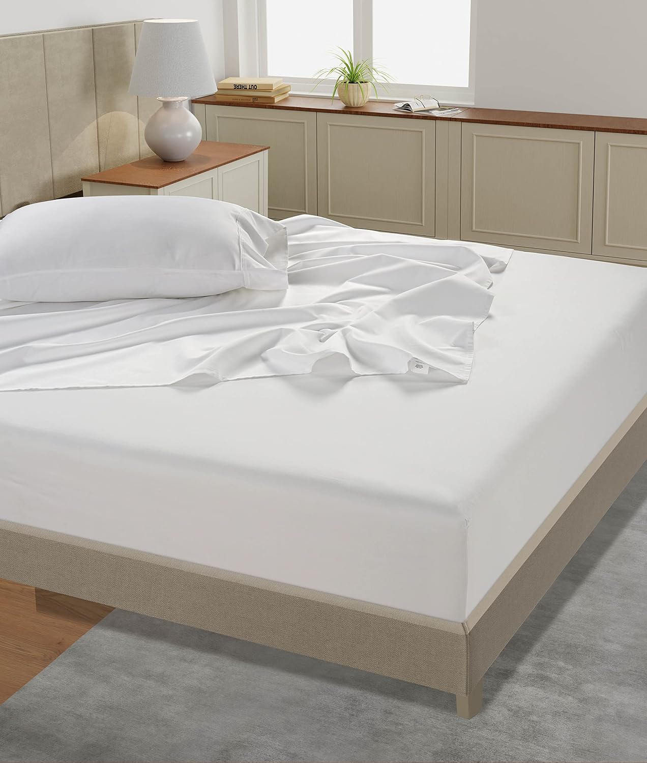 LANE LINEN Twin XL Sheet Sets – 450 Thread Count 100% Cotton Sheets, Cooling Sateen Weave, 15” Deep Pocket Fully Elasticized Fitted Sheet, Premium Dorm Room Bedding, White