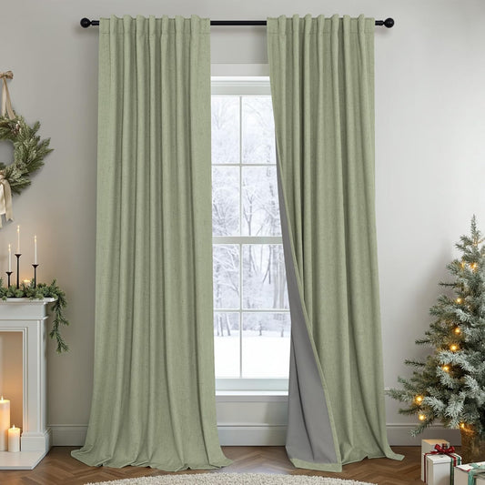 102 Inch Curtains Blackout Sage Green Christmas Decoration Black Out Linen Drapes for Bedroom Aesthetic Moody Retro Vintage Light Sage Spring Curtains for Living Room 8.5ft Length 52x102 Long 2 Panels