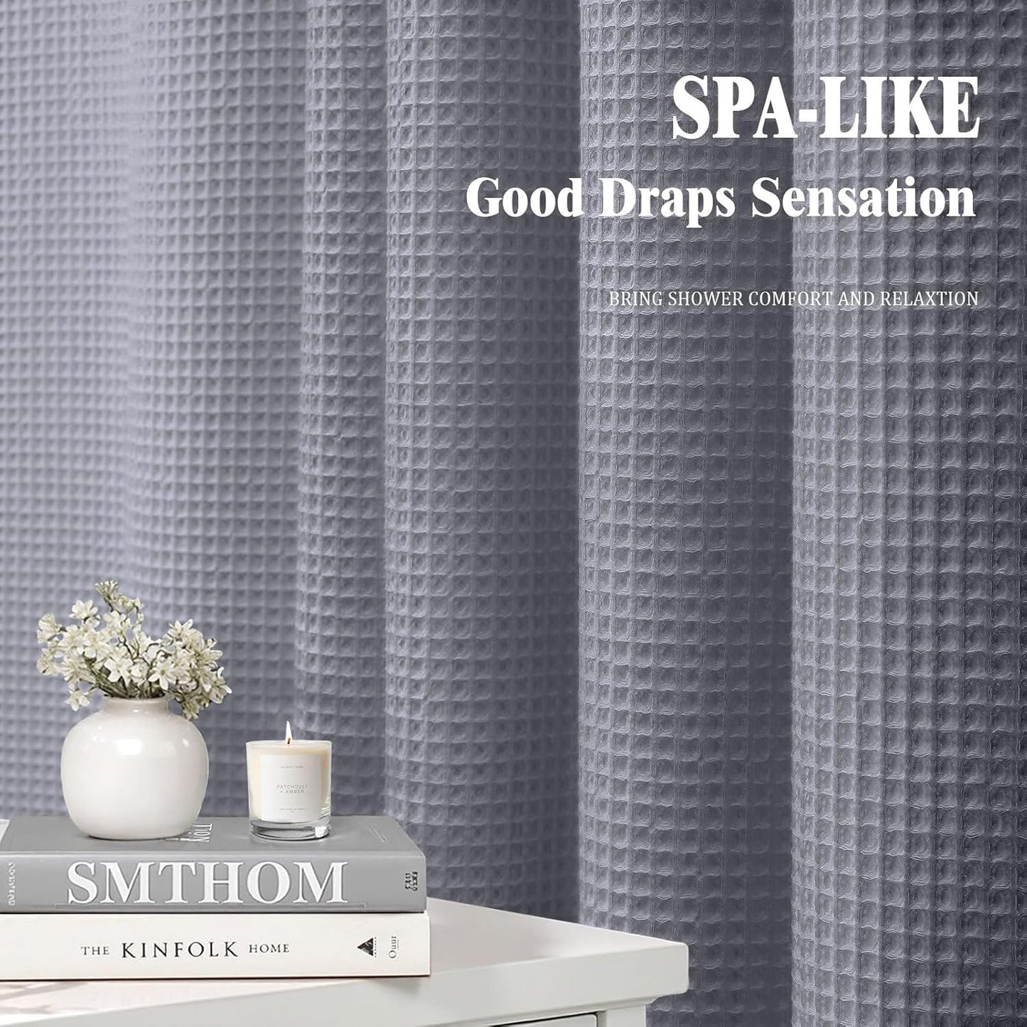 Waffle Weave Shower Curtain - Grey Cotton Fabric Texture Heavyweight Shower Curtain for Bathroom,Washable,72Wx72L