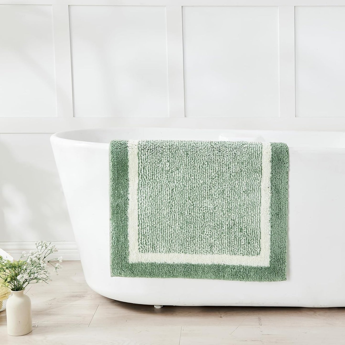 CozeCube Bath Mat, Non Slip Shaggy Bath Rug, Extra Soft Absorbent Microfiber, 32' x 20', Sage Green
