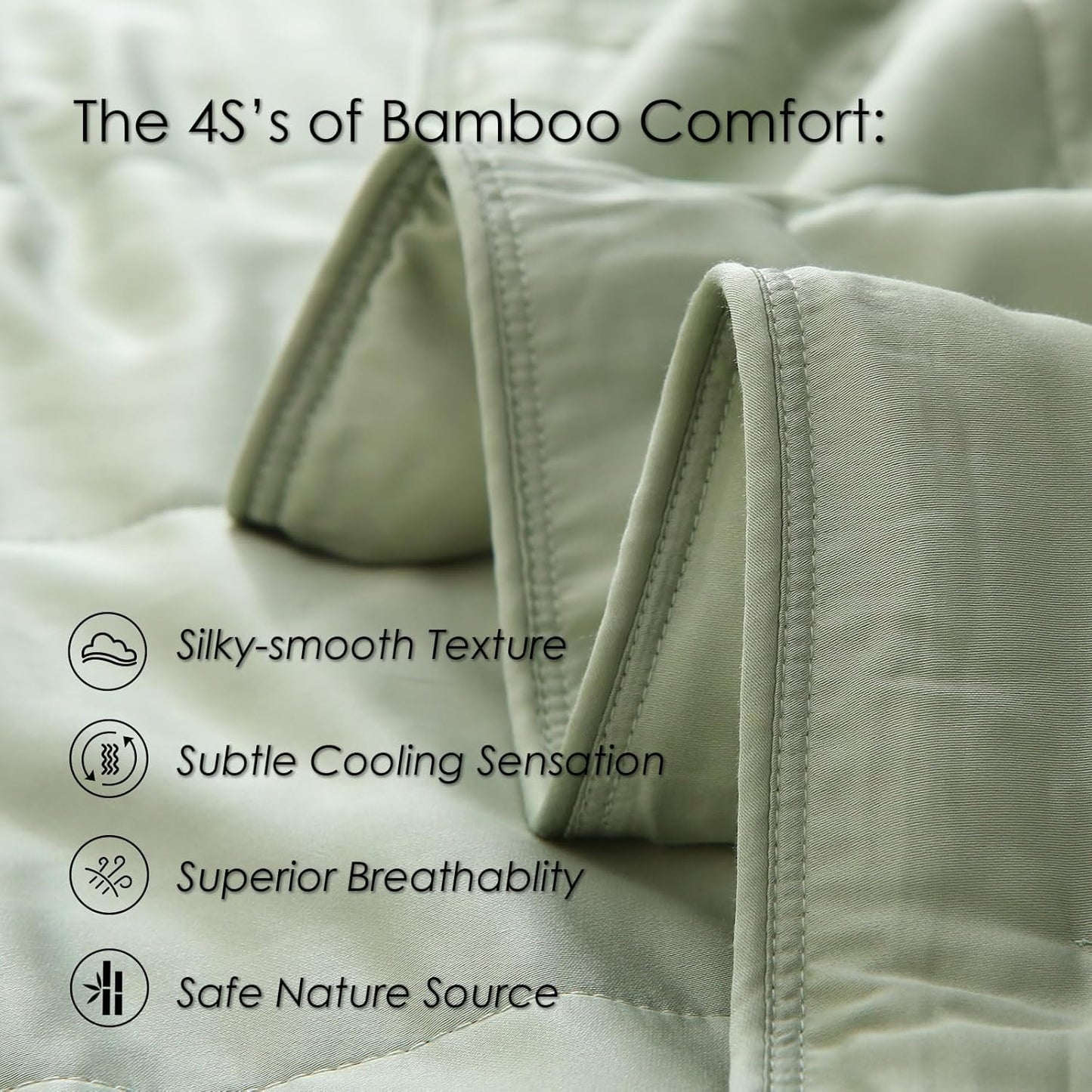 EP Mode Lightweight Quilt Blanket for Summer, Viscose from Bamboo Fabric & Filling, Natural, Breathable & Machine Washable- Sage Green, Queen