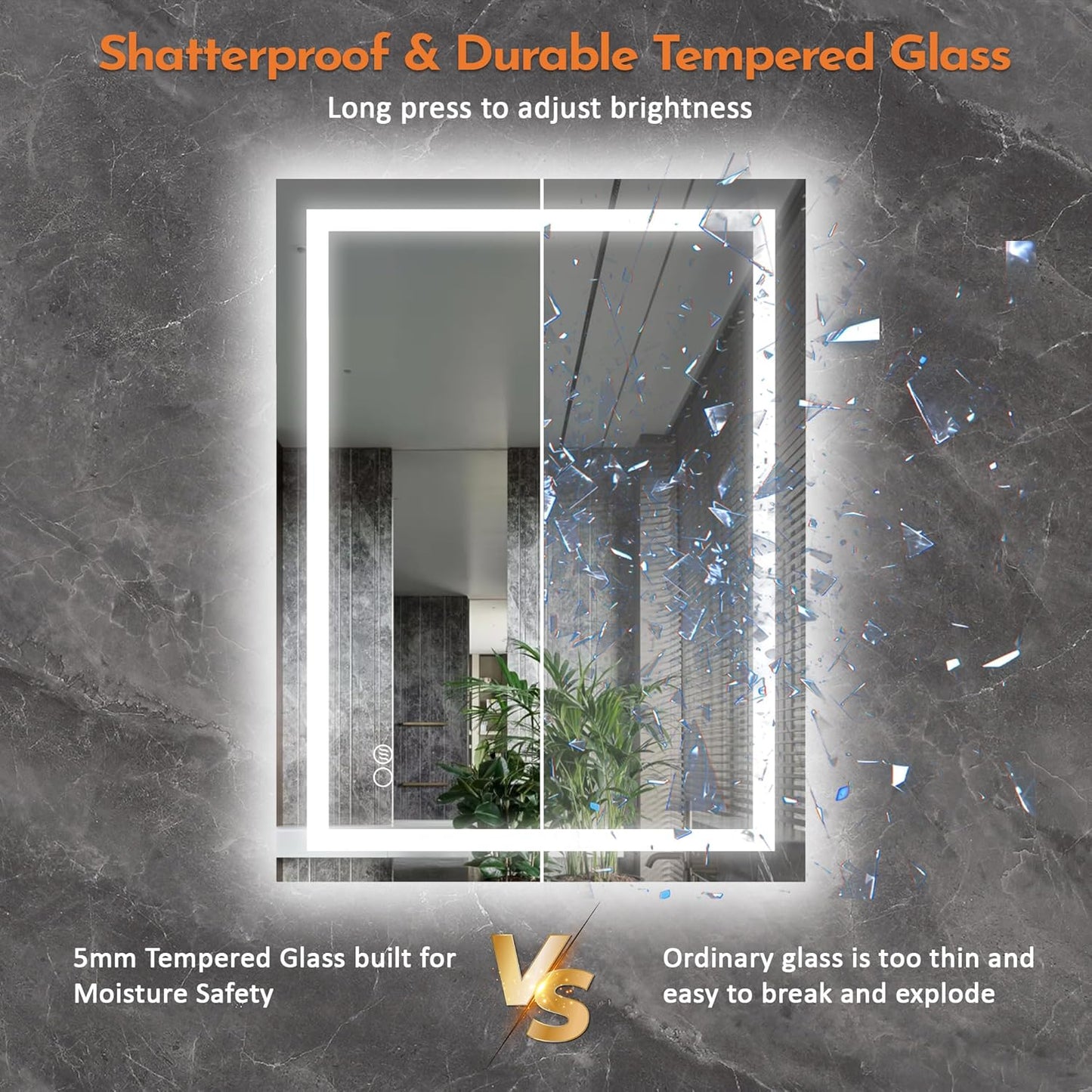 LED Bathroom Mirror with Backlit & Front Light, 40"x32" Anti-Fog, Memory Function, Dimmable Color & Brightness,CRI90+, IP54 Waterproof, Horizontal/Vertical, Wall Mounted
