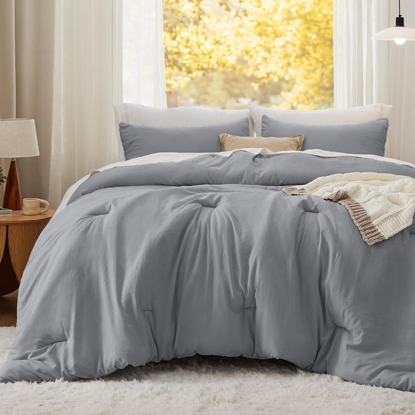 Bedsure Full Size Comforter Set, Grey Soft Prewashed Bedding for All Seasons, 3 Pieces GentleSoft™ Warm Down Alternative Bed Set, 1 Lightweight Comforter (82"x86") and 2 Pillowcases (20"x26")