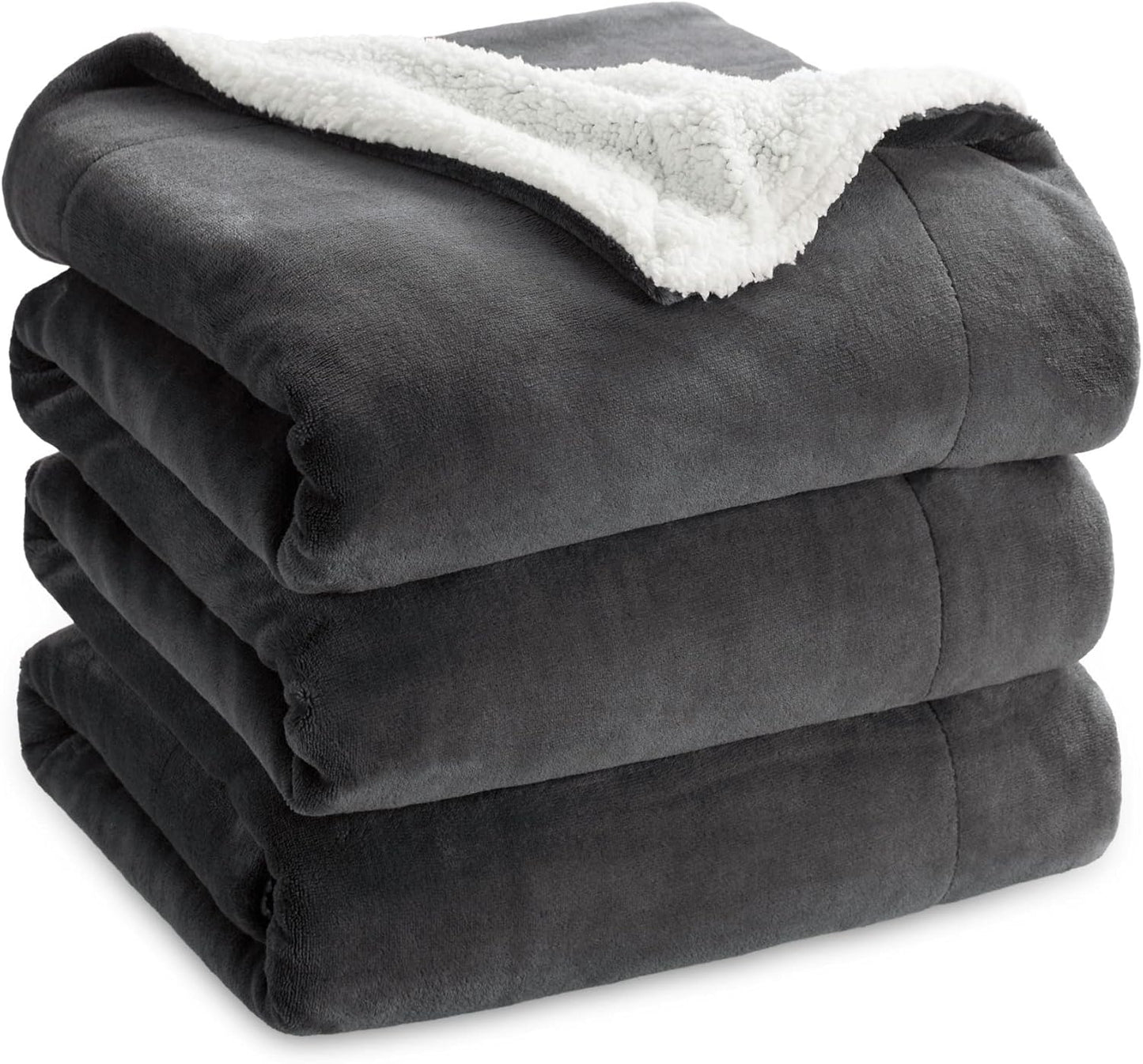Bedsure GentleSoft Sherpa Fleece Blankets Queen Size for Bed - Thick and Warm Throw for Women and Men, Soft Fuzzy Plush Queen Blanket for Winter, Charcoal, 90x90 Inches