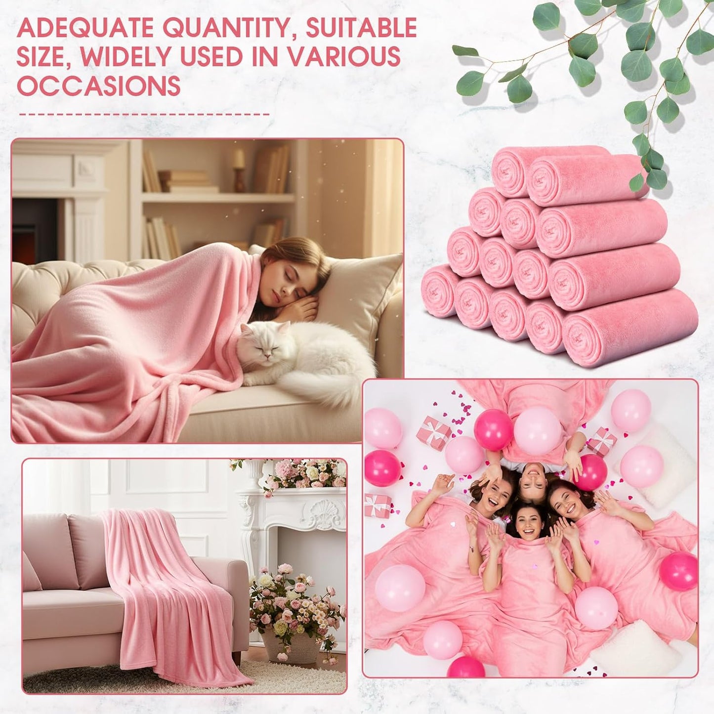 18 Pieces Fleece Blankets Bulk for Wedding 50 x 60 Inch Soft Lightweight Flannel Throw Blankets Bulk for Wedding Guests Home Outdoor Couch Sofa Bed Gifts(Pink)