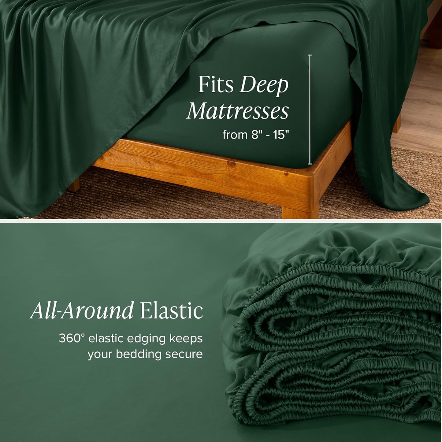 Bare Home 100% Rayon Made from Bamboo Luxury Full Sheet Set - 4 Piece Bedding Set - Deep Pockets - Cooling Sheets - Breathable - Easy Fit - Soft Bedding Sheets & Pillowcases (Full, Forest Green)