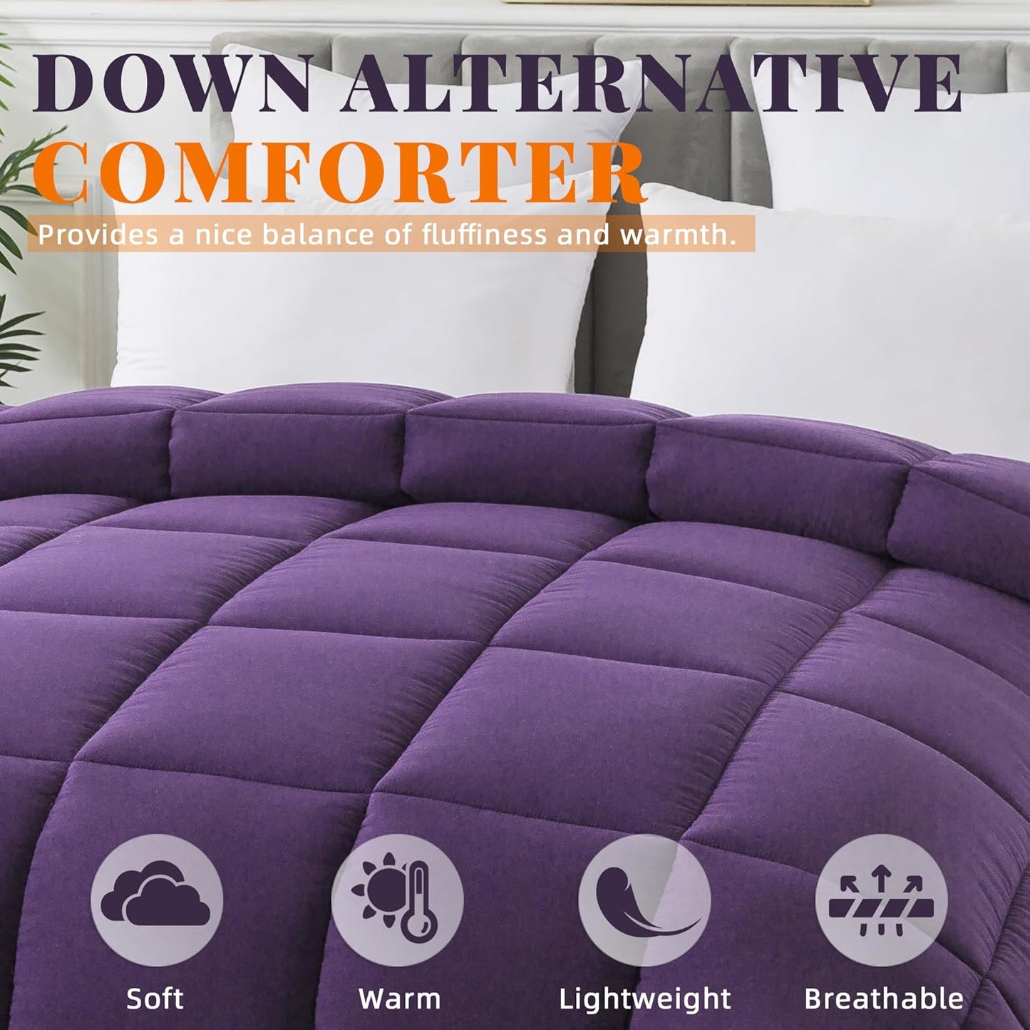 Cosybay Down Alternative Comforter (Purple, Queen) - All Season Soft Quilted Queen Size Bed Comforter - Duvet Insert with Corner Tabs -Winter Summer Warm Fluffy, 88x92inches