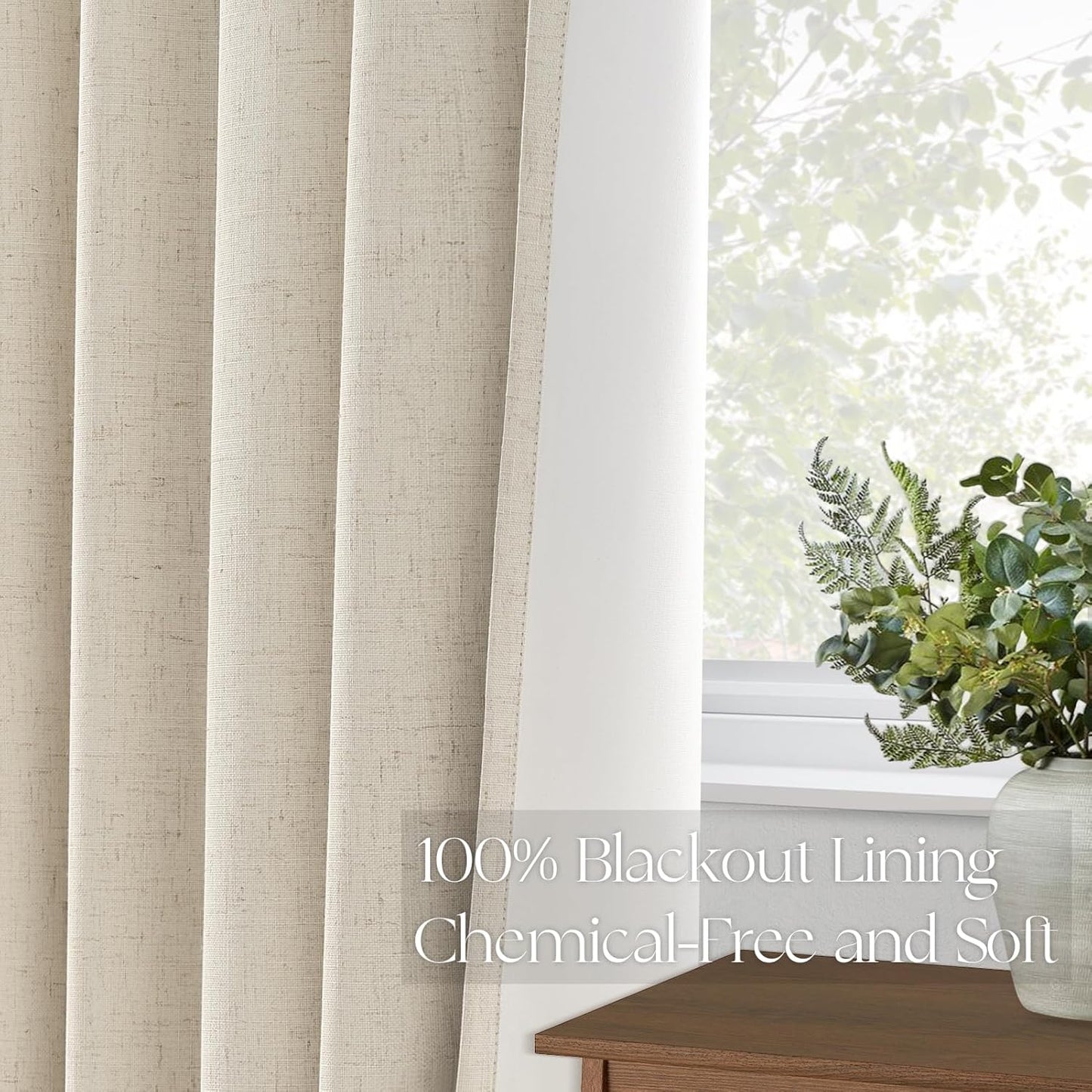 Topfinel 102 Inches Long Cream Colored Custom Total Blackout Linen Curtains, Tan Pinch Pleated Curtains with Pin Hooks for Traverse, Burlap Viral Drapes 2 Panels for Living Room Master Bedroom