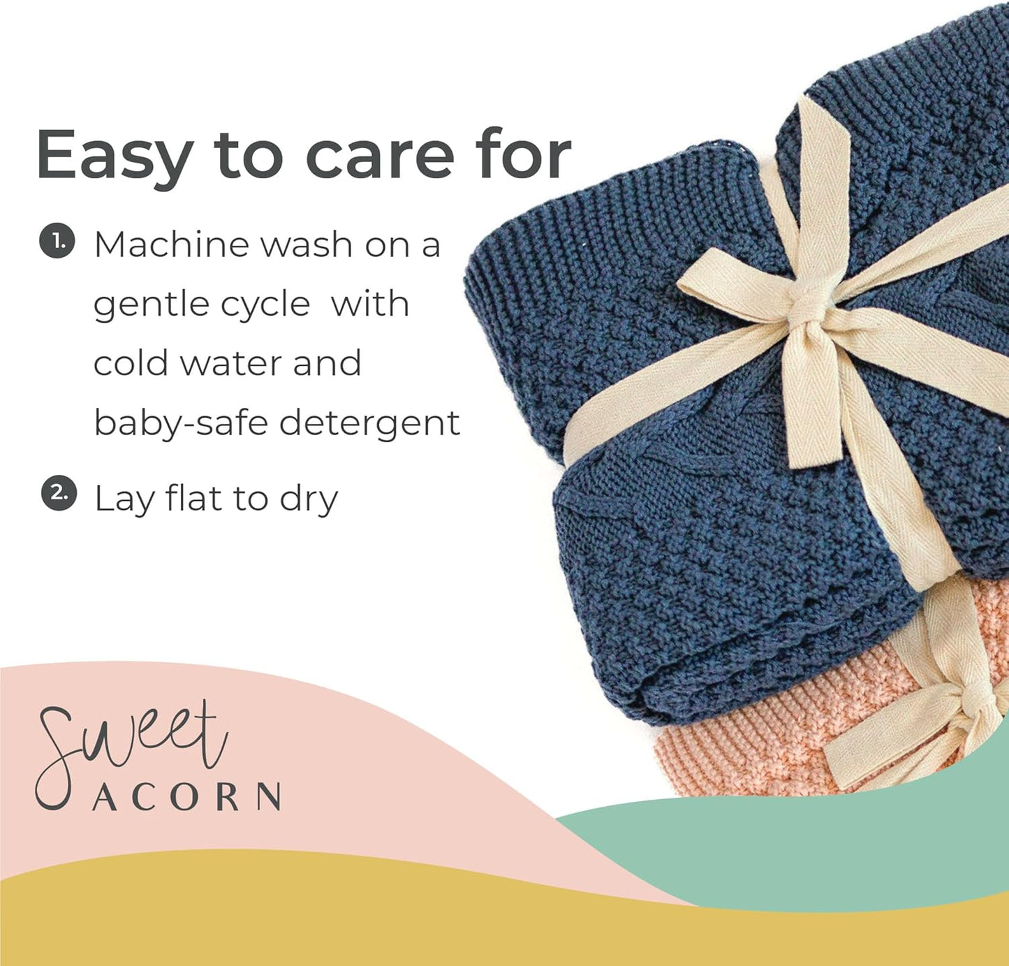 Knit Baby Blanket in Cable Pattern, Organic Cotton Blankets for Crib or Stroller, Receiving Blankets - Bay Blue