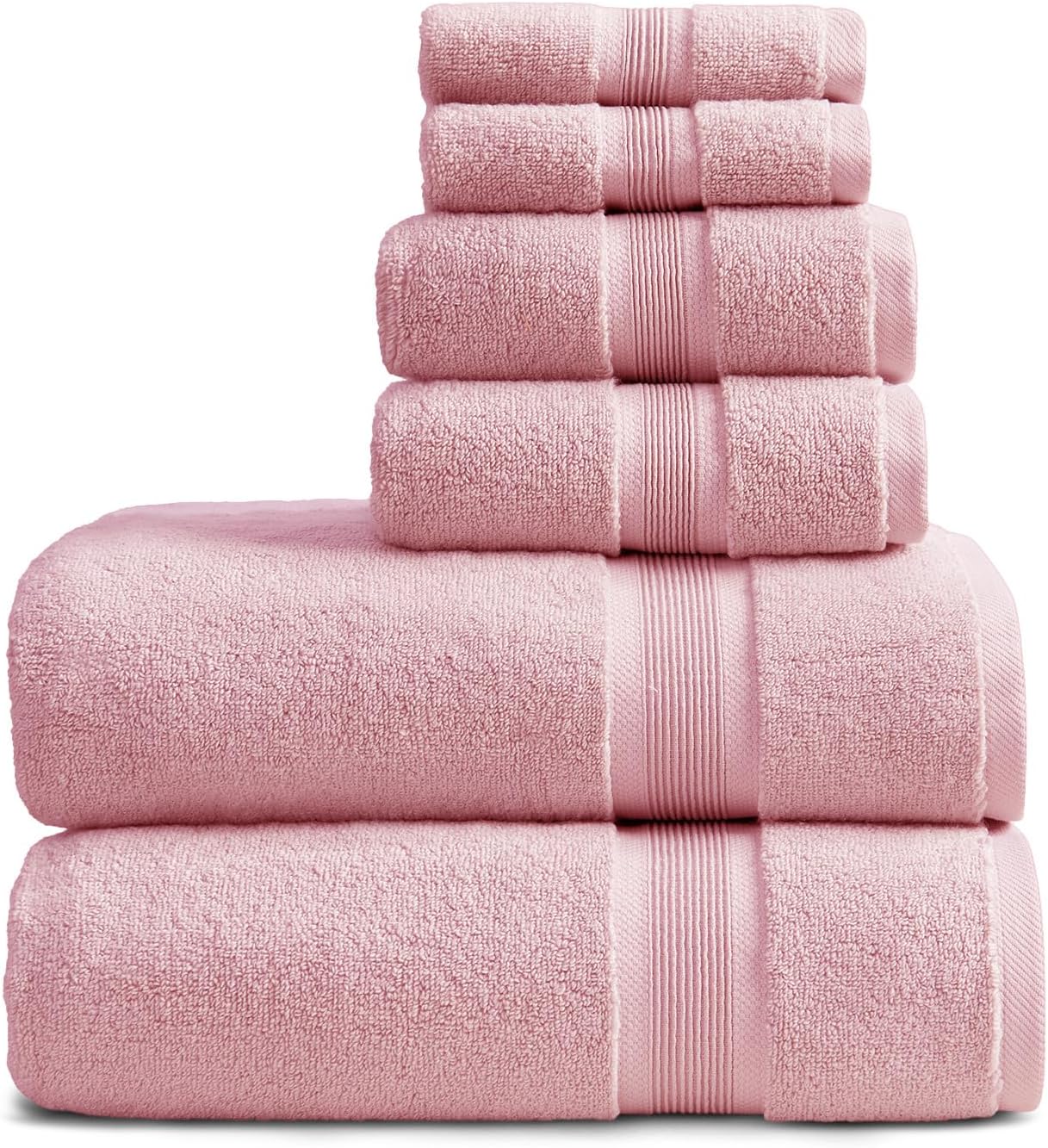 Springtree Home Luxury Bamboo Rayon Bath Towel Set 6 Piece Set | 35% Bamboo Rayon - 65% Cotton | Absorbent Quick-Dry Towels for Bathroom | Oeko-TEX Standard 100 Cotton | Pink Shadow