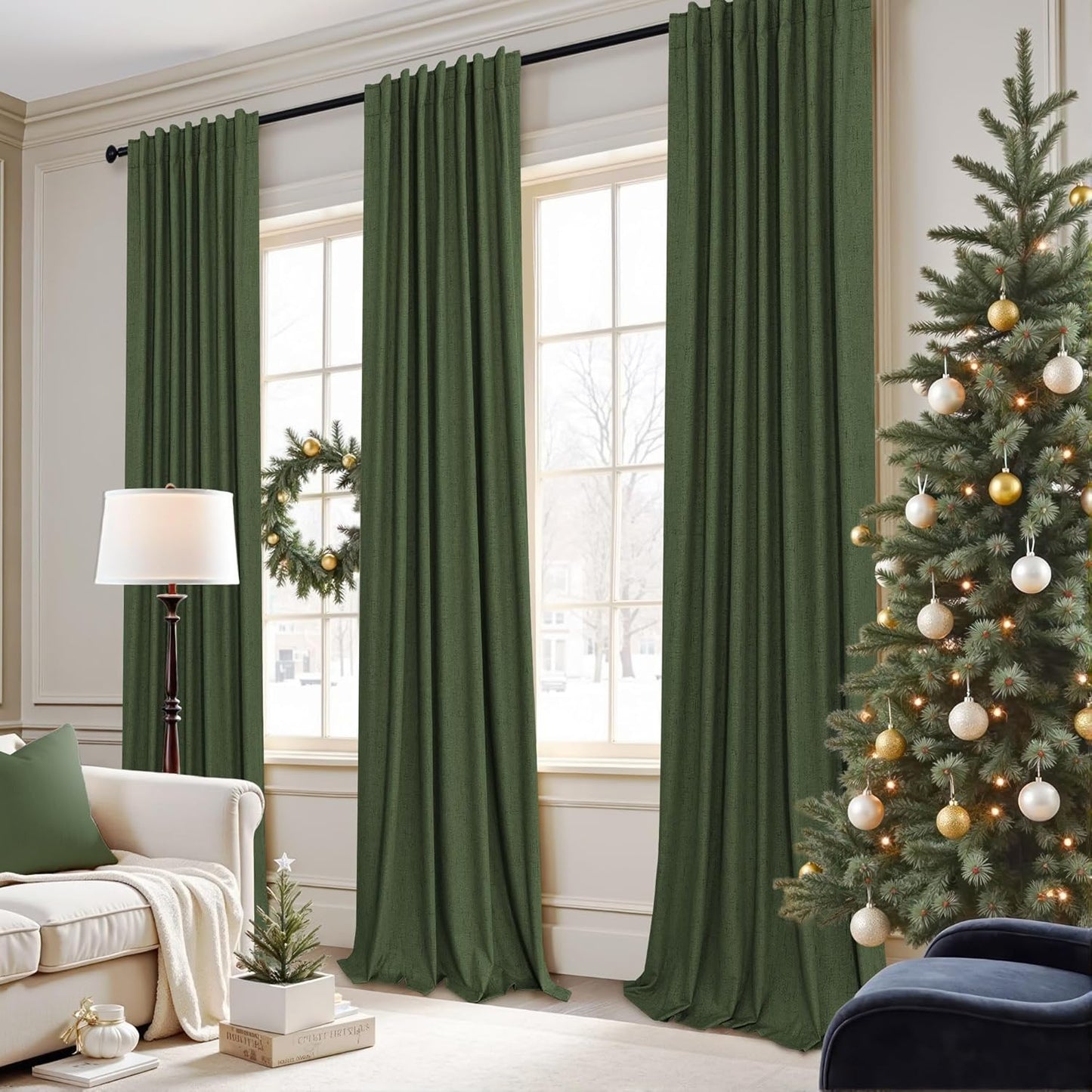Ptialk Elegant Blackout Curtains for Living Room Eclectic Moody Dark Olive Green Linen Curtains 72 Inch Length 2 Panels Set Long Drapes for Closet Cover Back Tab Rod Pocket Hunter Green 52x72