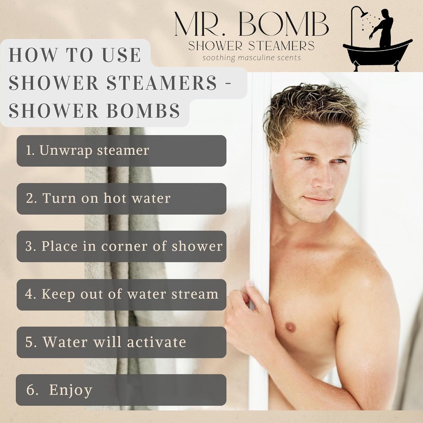 Mr. Bomb Large Shower Steamers for Men, Dude Bombs, Aromatherapy for The Guys, Shower Bombs for Men Gift Set, 10 Pack Steamer Set, Elevate Your Bathing and Relaxation (Large, Man-Up)