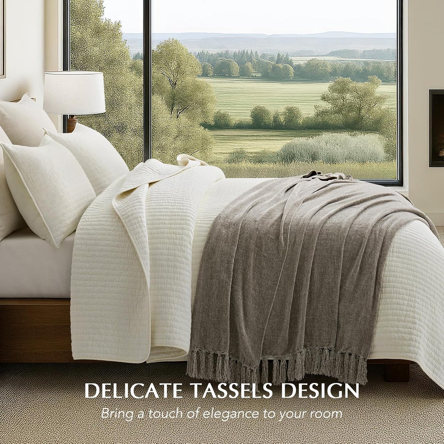 EVERGRACE Soft Chenille Throw Blanket for Couch, Cozy Plush Fuzzy Decorative Chenille Knit Throw Blanket with Tassels, Lightweight Blanket and Throws for Bed Sofa Gift Home Decor, Taupe 50"x60"