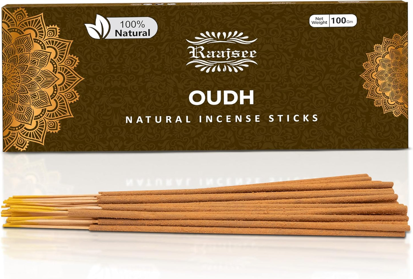 Pure Oud Agarwood Incense Sticks, 100%-Natural Charcoal Free Organic Non Toxic Clean Burning Handmade Insence Sticks 100 gm Pack, Raajsee Meditation Gifts – Spritual Cleansing