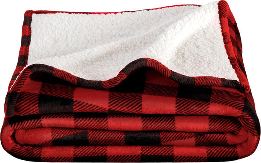 Bare Home Sherpa Fleece Blanket - Twin/Twin Extra Long - Blanket for Bed, Sofa, and Couch - Warm & Lightweight - Fluffy & Soft - Reversible (Twin/Twin XL, Buffalo Plaid - Red/Black)
