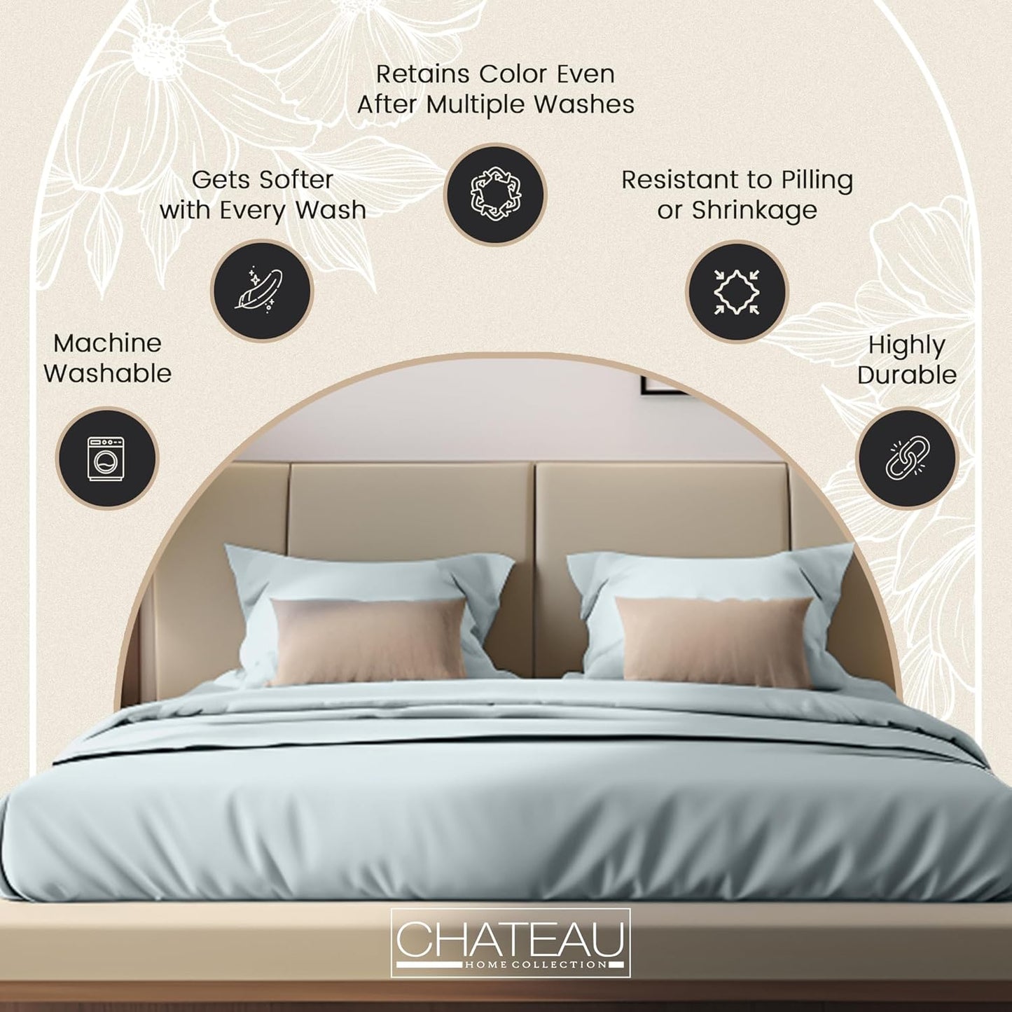 100% Organic Cotton Sheets King Size, 4 Piece Breathable Bed Sheet Set, 15" Deep Pocket King Sheets Cotton, Solid Sateen Weave Luxury Hotel Collection, No Pill & Shrink- Light Blue