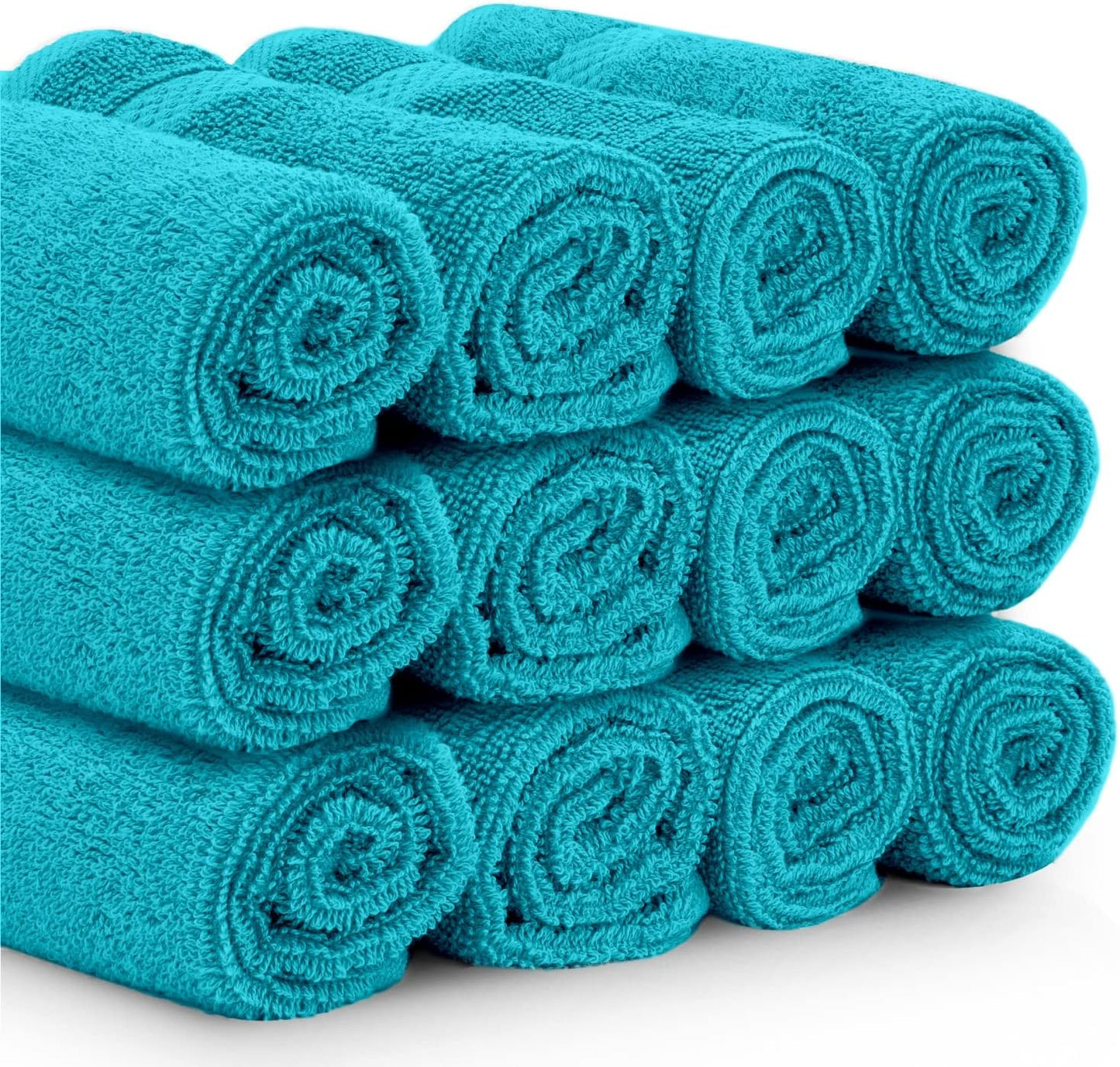 White Classic Luxury Cotton Washcloths 13x13 Inch - 650 GSM Turkish Cotton | Hotel, Spa, Bathroom Face Towel | 12 Pack, Aqua