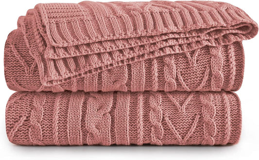 Aormenzy Dusty Pink Cable Knit Throw Blanket Oversized 60" x 80" Super Soft Comfy Knitted Blanket for Couch Bed Sofa, Twin Size