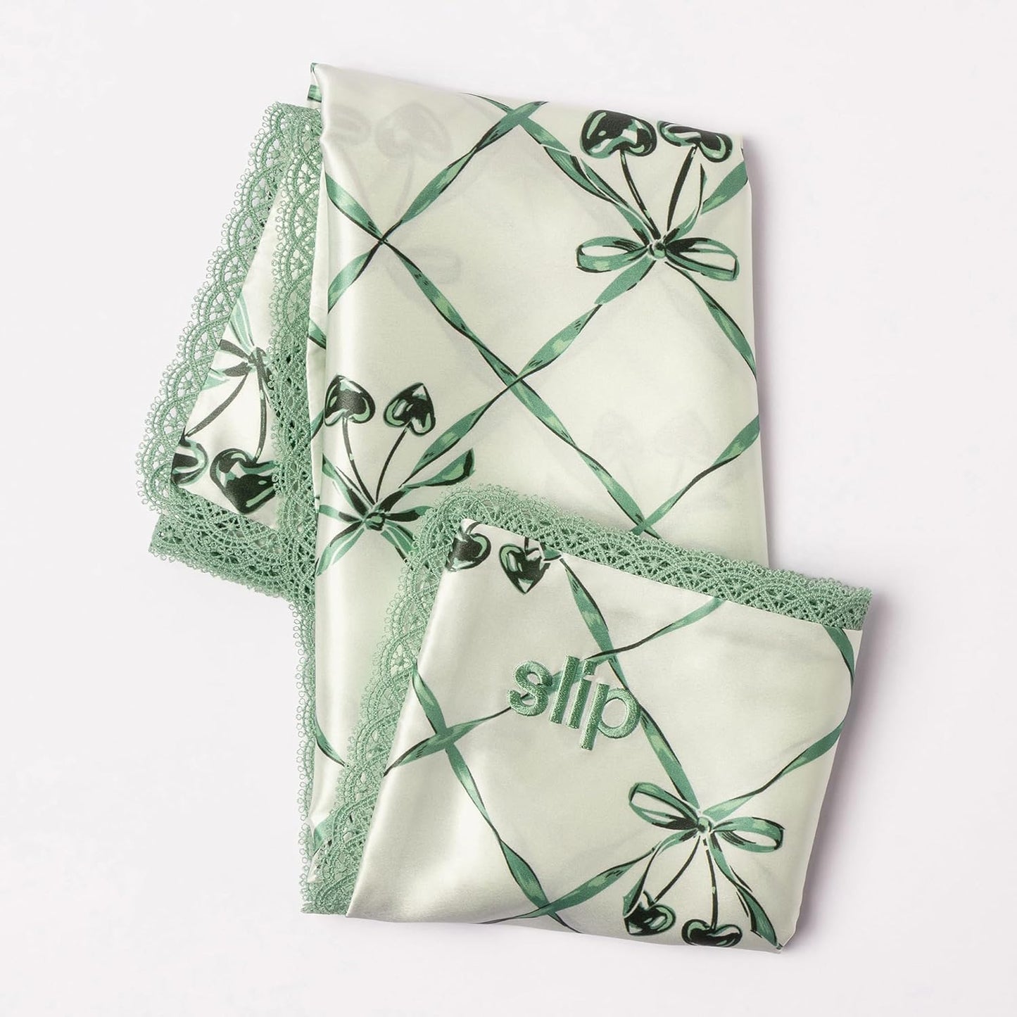 slip Queen Silk Pillowcase – Wintergreen Limited Edition with Lace Trim – 100% Pure Mulberry Slipsilk™ – Anti-Aging, Anti-Frizz, Anti-BedHead