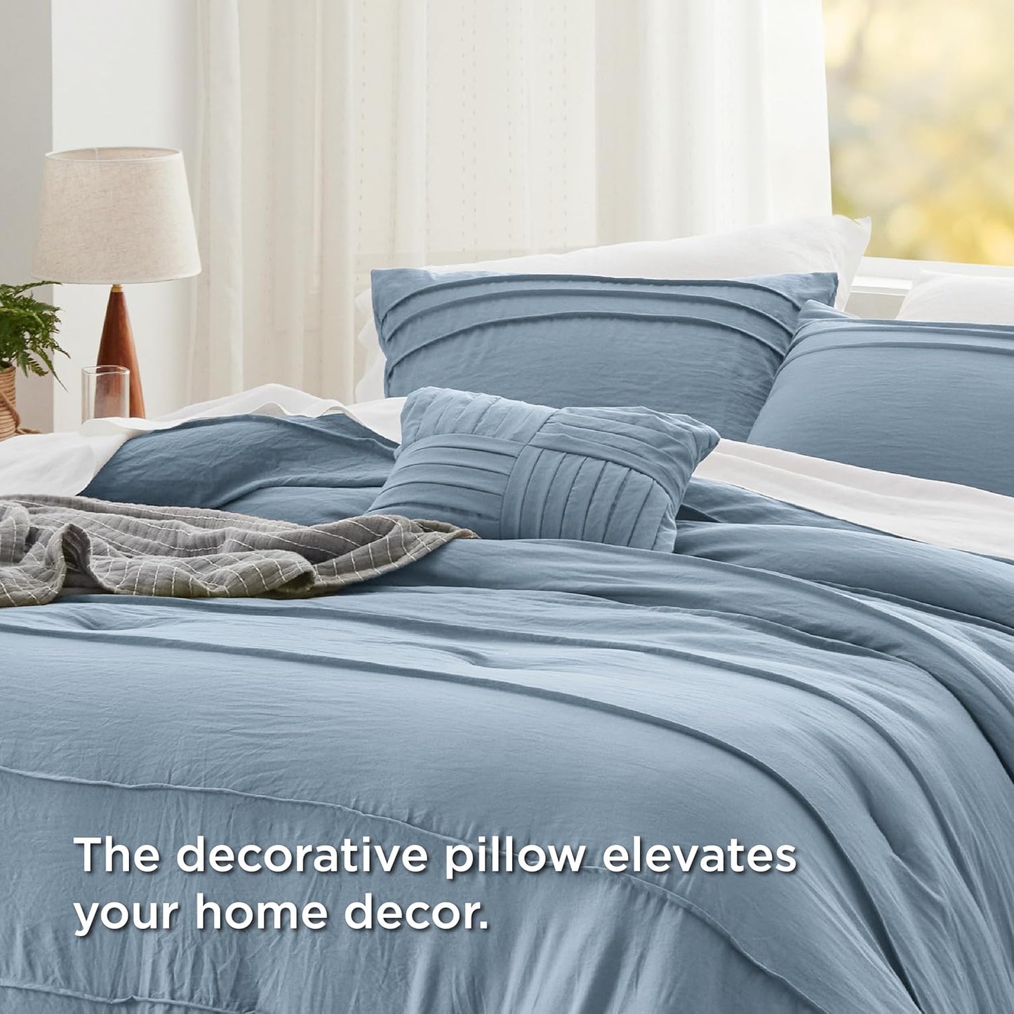 Bedsure Twin Comforter Set - 3 Pieces Pinch Pleat Bed Set, Light Blue Boho Bedding for All Season, 1 Soft Comforter, 1 Pillowcase, 1 Decorative Pillow