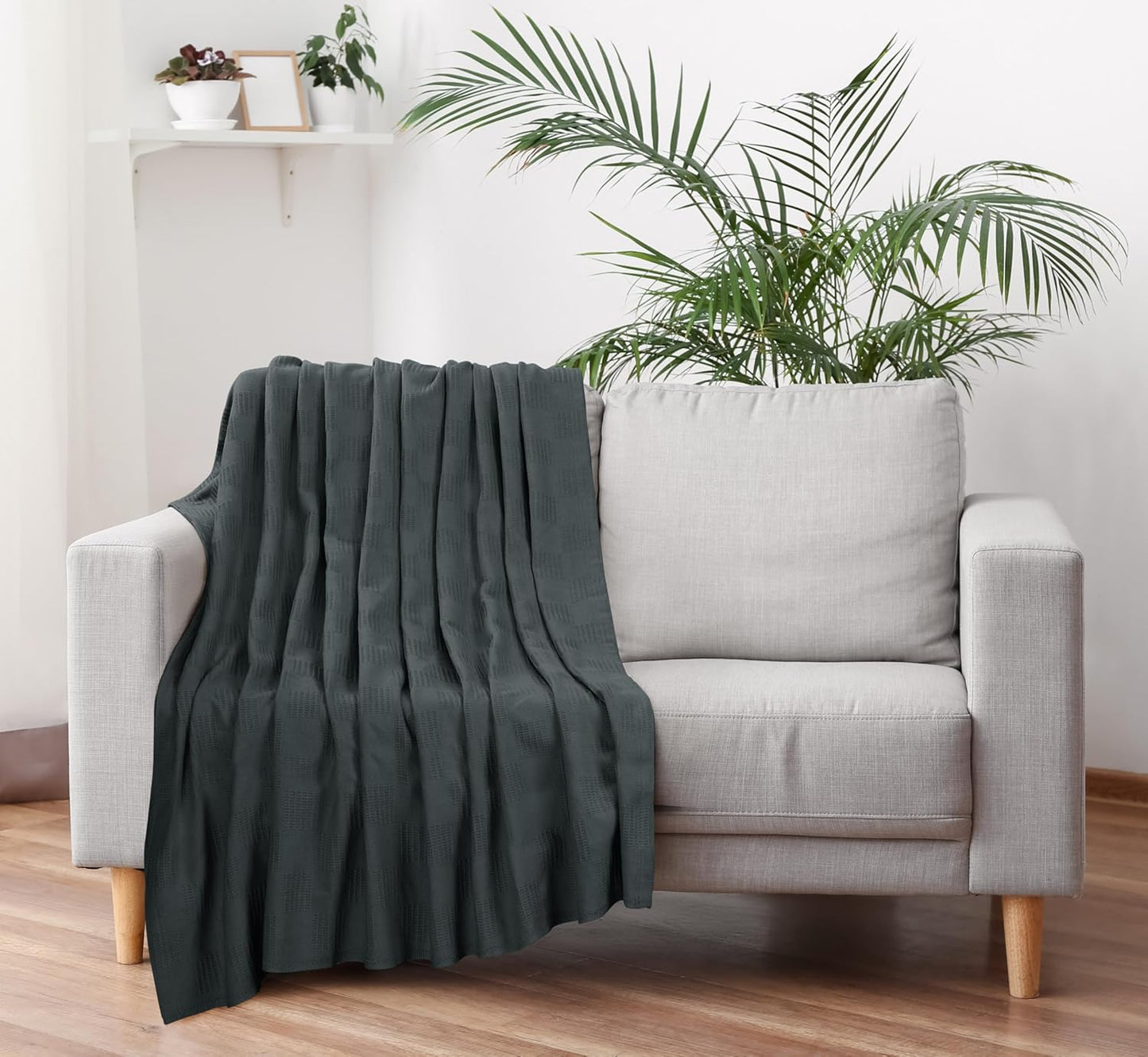 Utopia Bedding Smoke Gray 100% Cotton Blanket [Twin Size - 90x72 Inch] 350GSM Lightweight, Soft and Breathable Thermal Dorm Bed Blanket for All Seasons