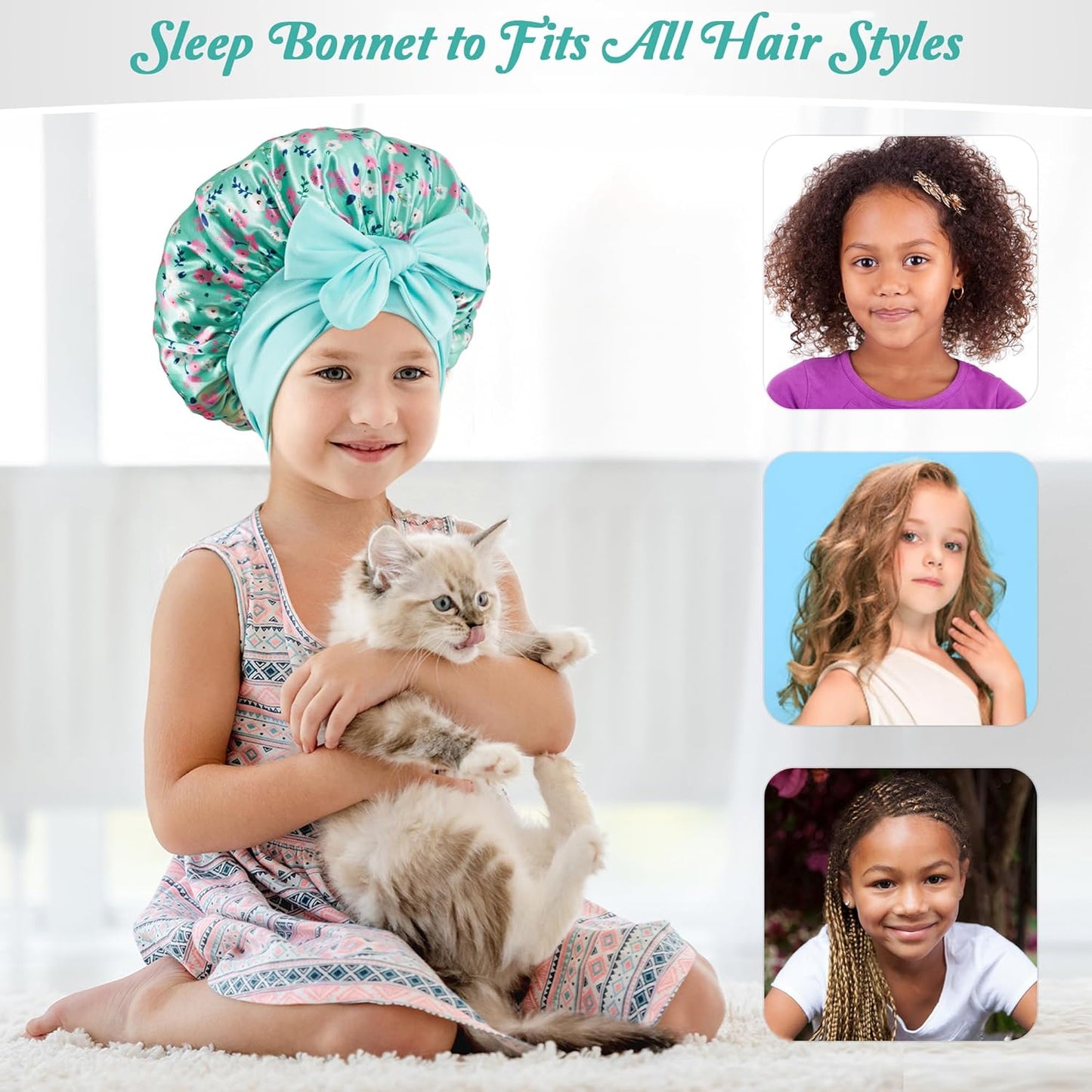 2 PCS Kids Bonnets for Girls, Silk Bonnet for Kids, Satin Bonnet for Sleeping, Baby Toddler Tie Bonnet Sleep Cap