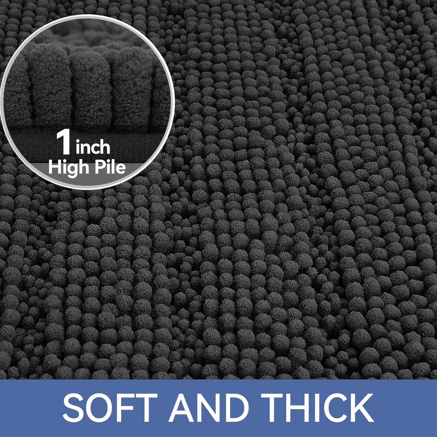 Bcoimo 44"×24" Chenille Bath Mat – Non-Slip with Backing Bath Rug Ultra-Absorbent and Machine Washable Bathroom Mat Quick-Dry Design. Ideal for Bathroom and Tub Areas