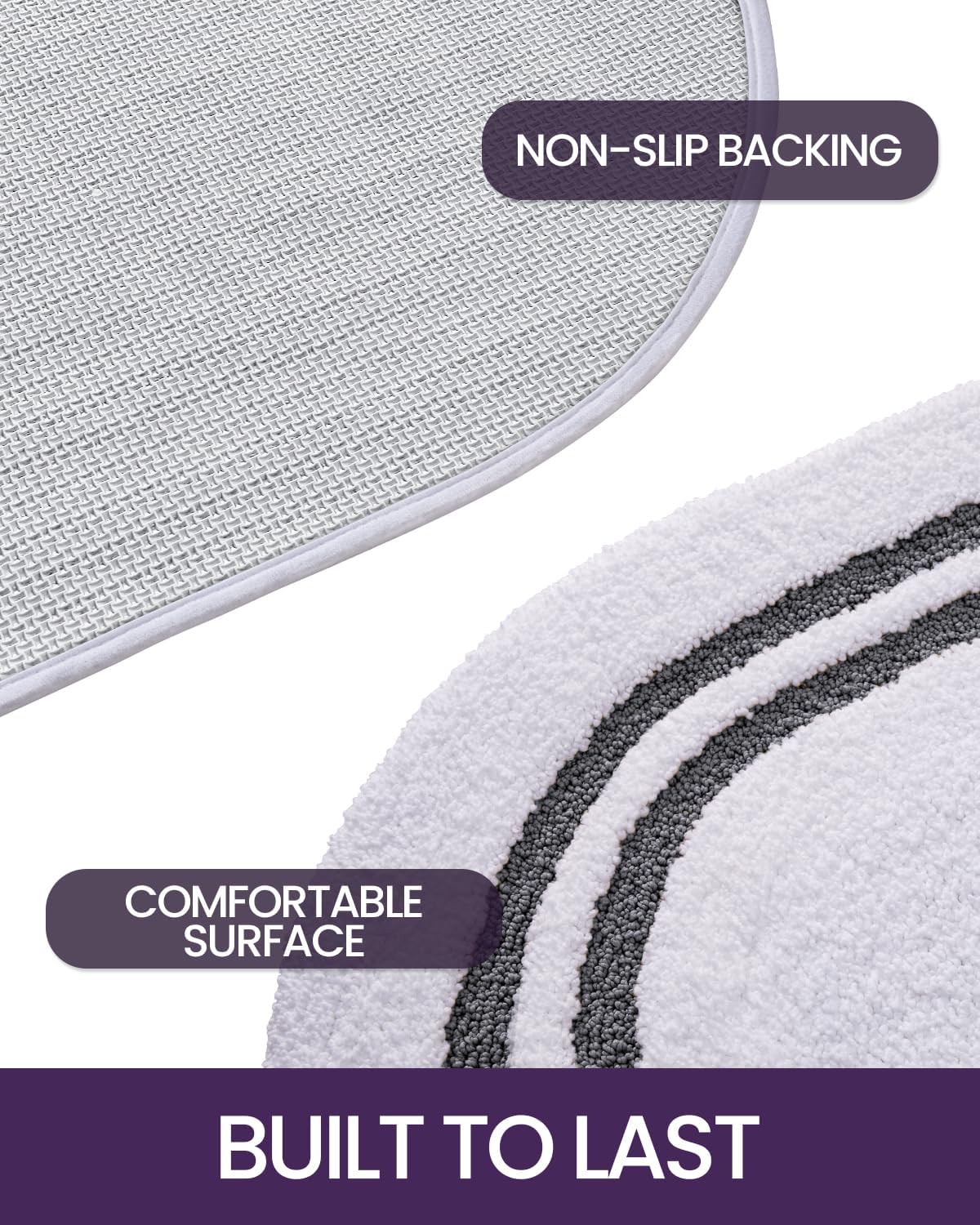 DEXI Oval Bath Mats for Bathroom, 24x36 Absorbent Bath Mat, Washable Microfiber Bathroom Rug with Non Slip Backing for Shower Floor, Dark Grey