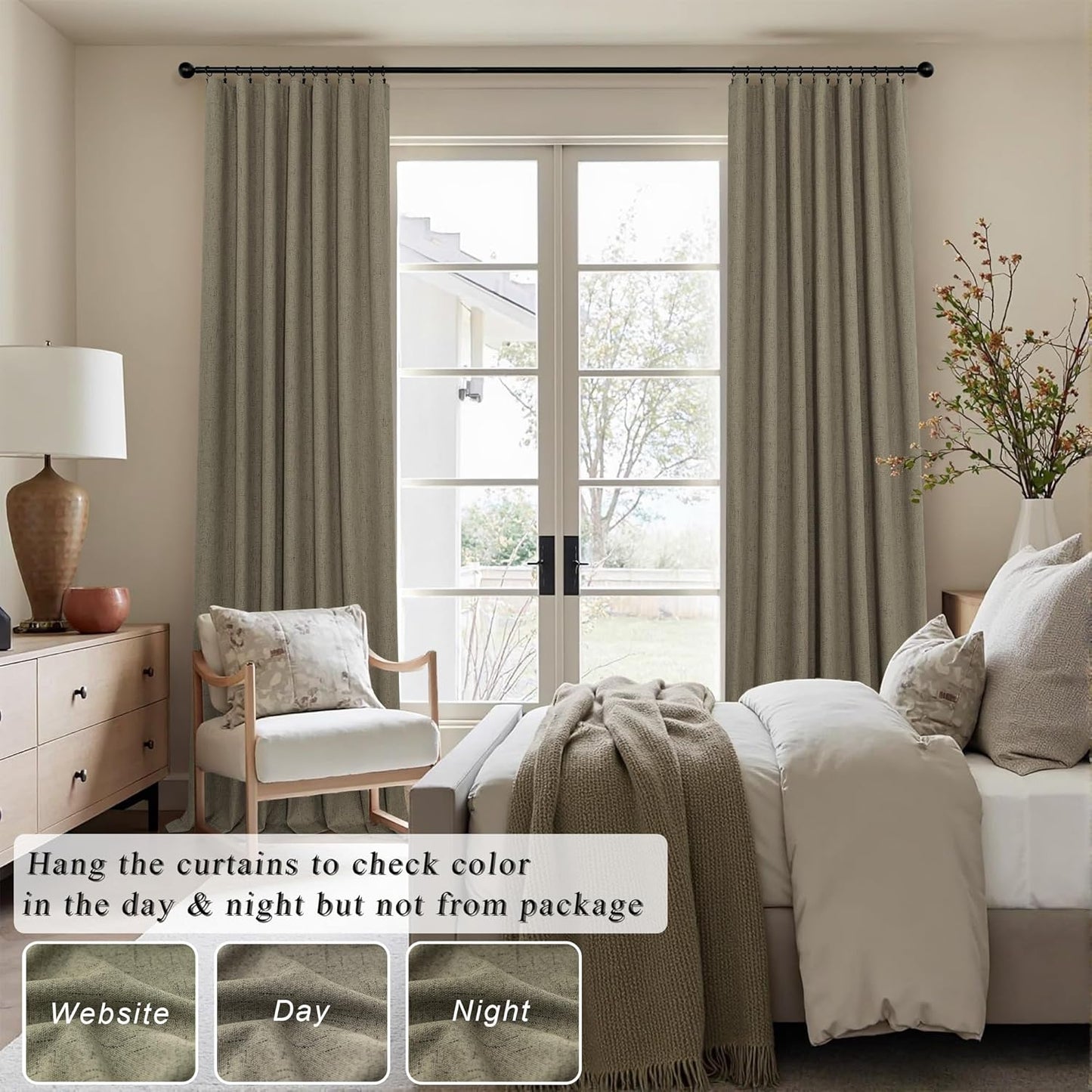 Living Room Darkening Curtains 63 Inches Long Small Bay Window Blackout Soundproof Dining Room Curtains Rustic Farmhouse Linen Dark Taupe Curtain 63 Inch Length 2 Panels Back Tab Pocket Pleated Drapes