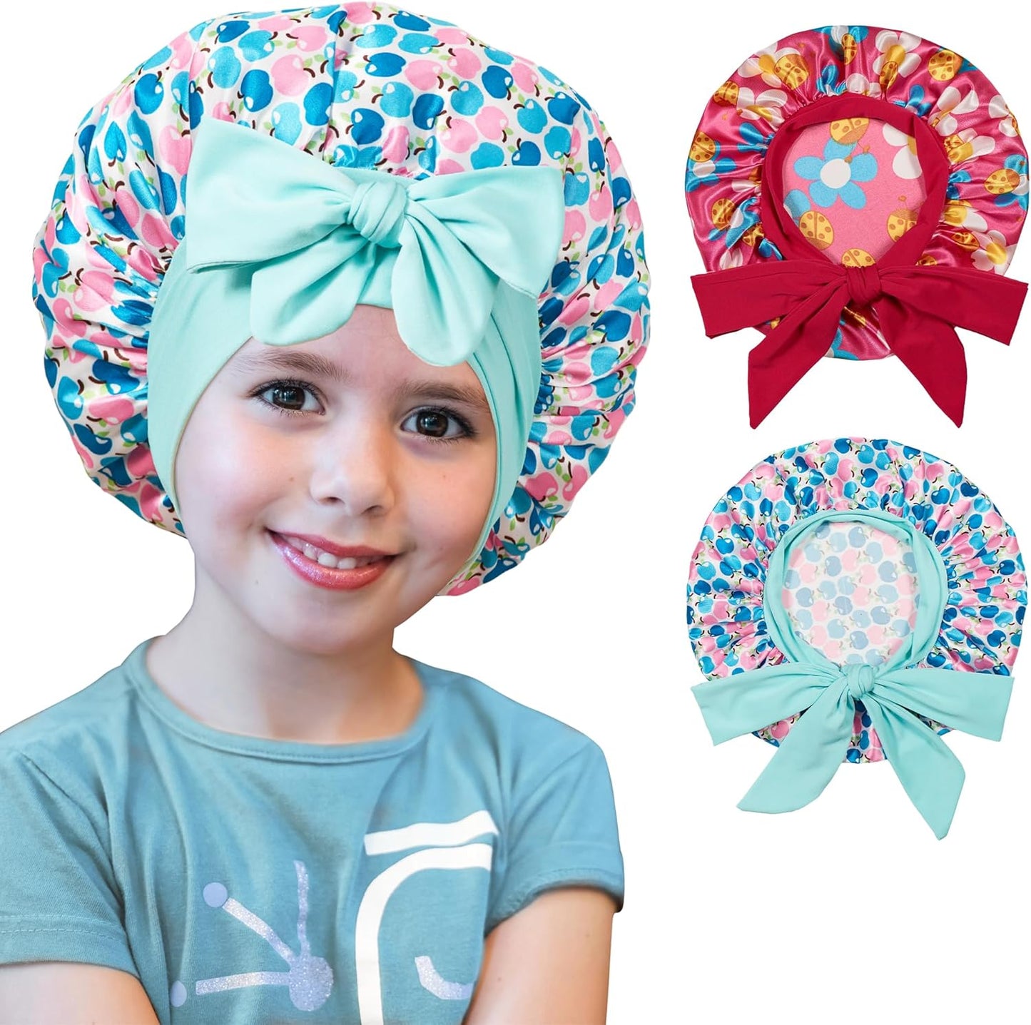 2 PCS Kids Bonnets for Girls, Silk Bonnet for Kids, Satin Bonnet for Sleeping, Baby Toddler Tie Bonnet Sleep Cap