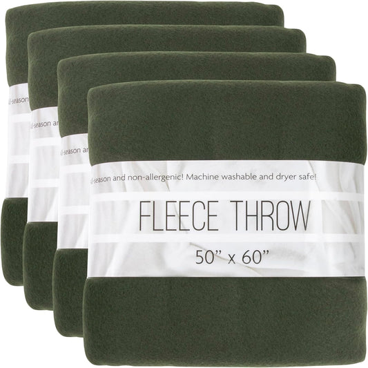 (24 Pack) Bulk Fleece 50x60 Throw Blankets for Wedding Favors, Homeless Women, Men, Homes, Bed, Sofa, Couch, Office, Pet Blankets, Travel | Soft Warm Lightweight Throw Blankets in Bulk (Dark Green)